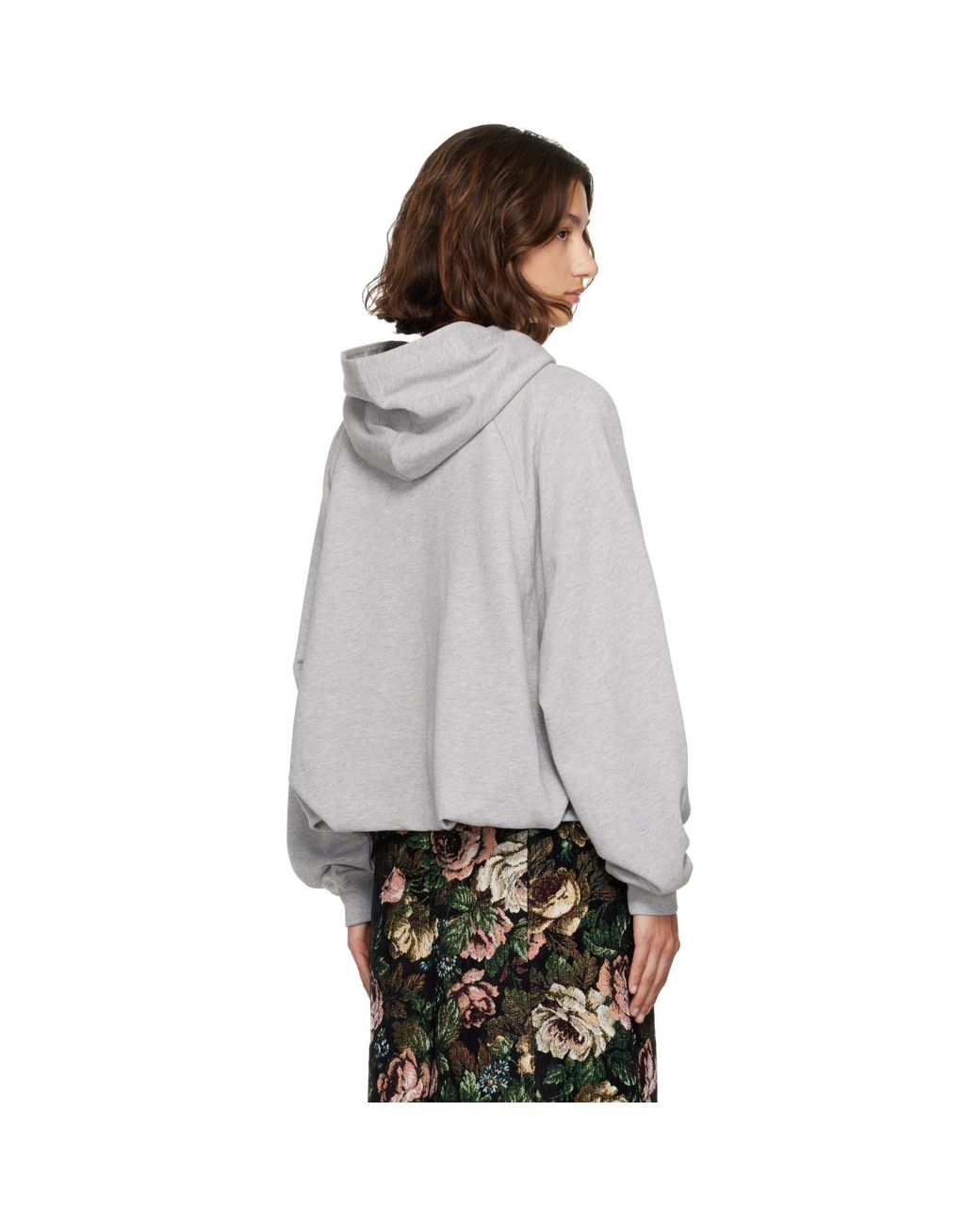 Dries Van Noten Gray Draped Cotton Hoodie