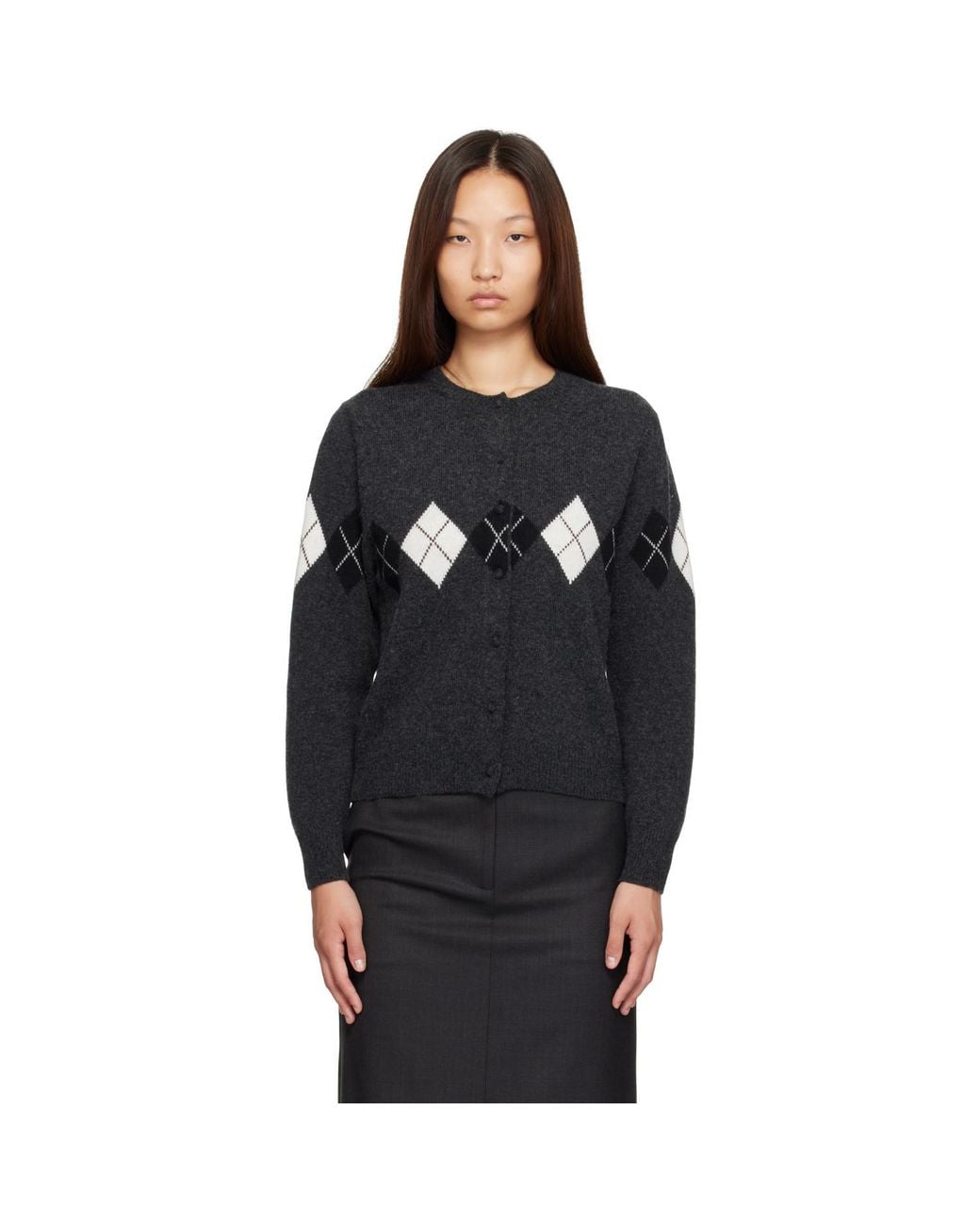 NOTHING WRITTEN Black Heritage Argyle Knit Cardigan