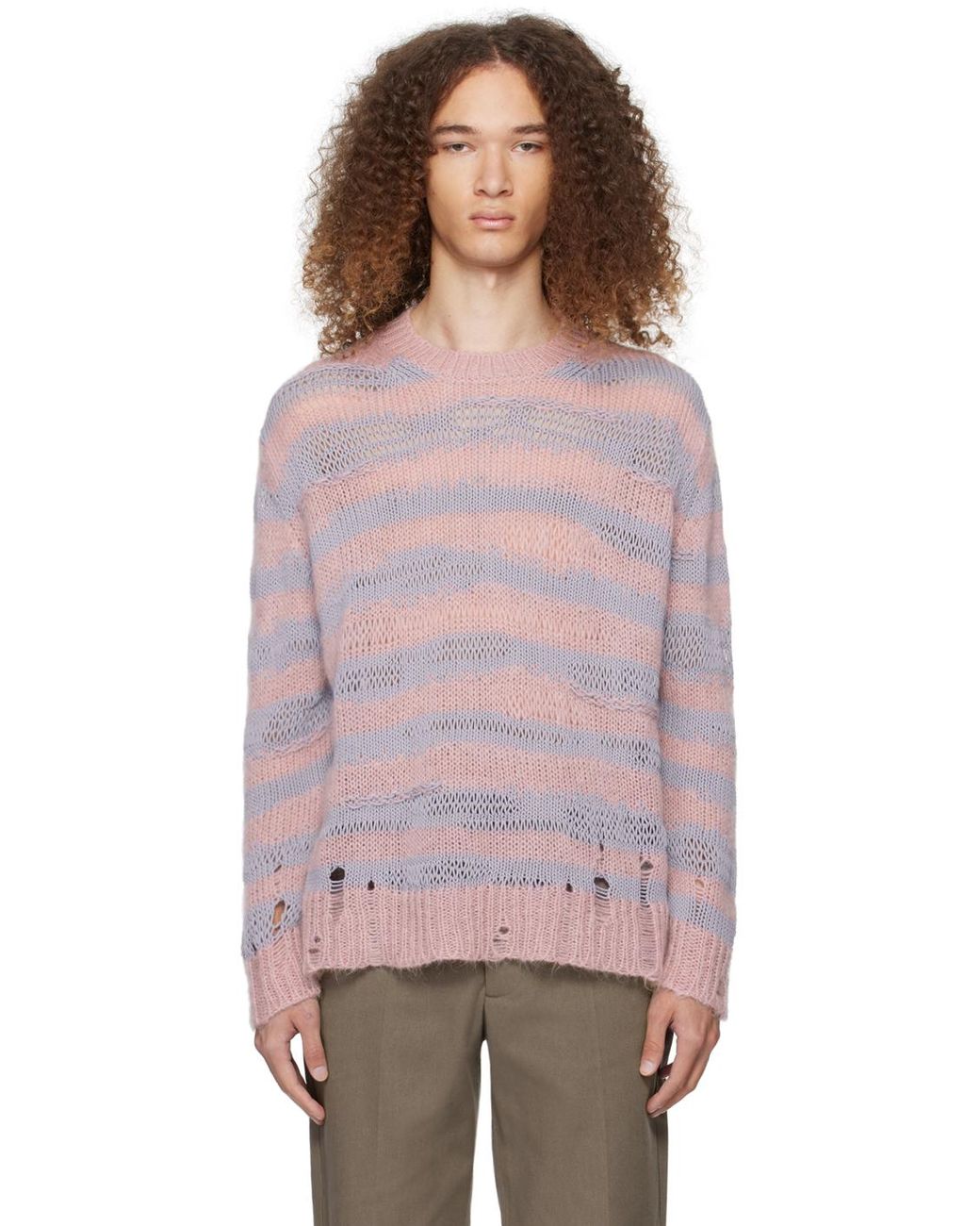 Acne Studios Pink Purple Distressed Stripe Sweater for Men Lyst Canada