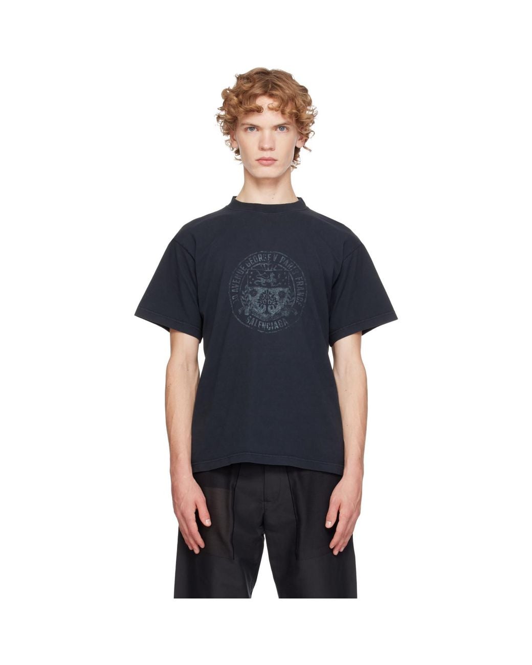 Balenciaga Blue Standard Address Crest T-Shirt for men