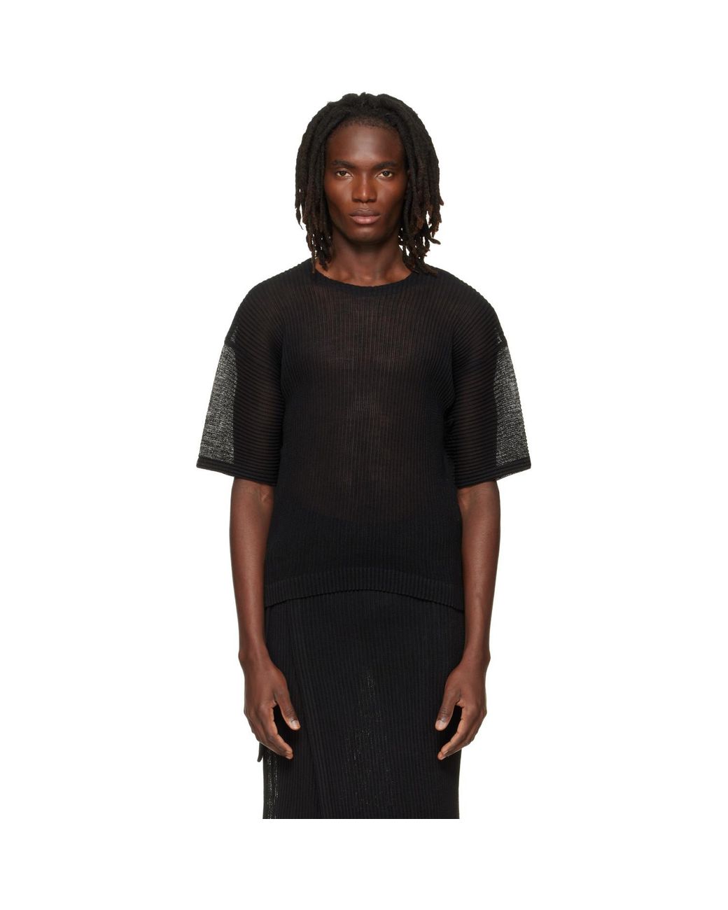Homme Plissé Issey Miyake Black Rustic Mesh T-Shirt for men