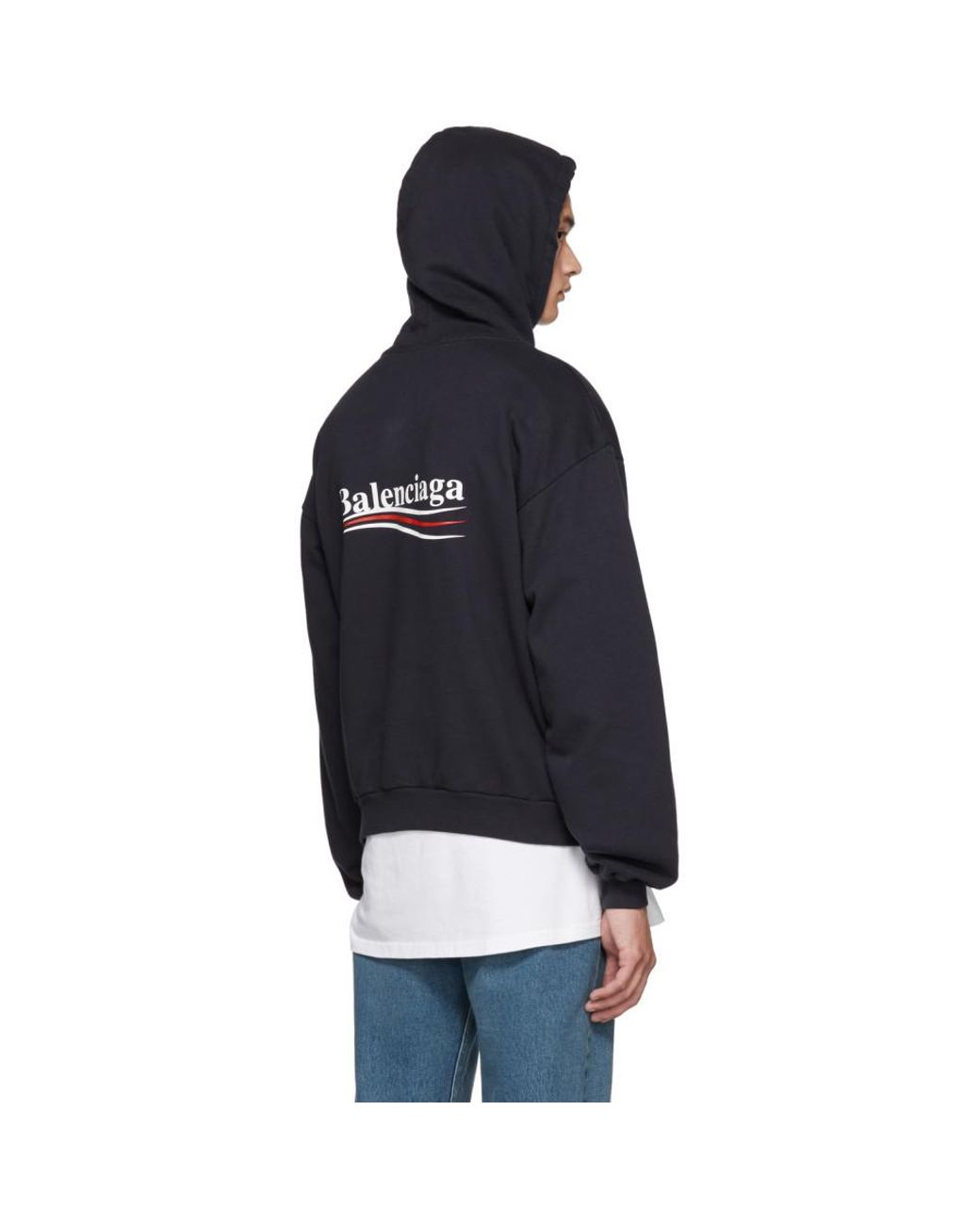 Balenciaga Navy Campaign Logo Hoodie in Blue for Men | Lyst