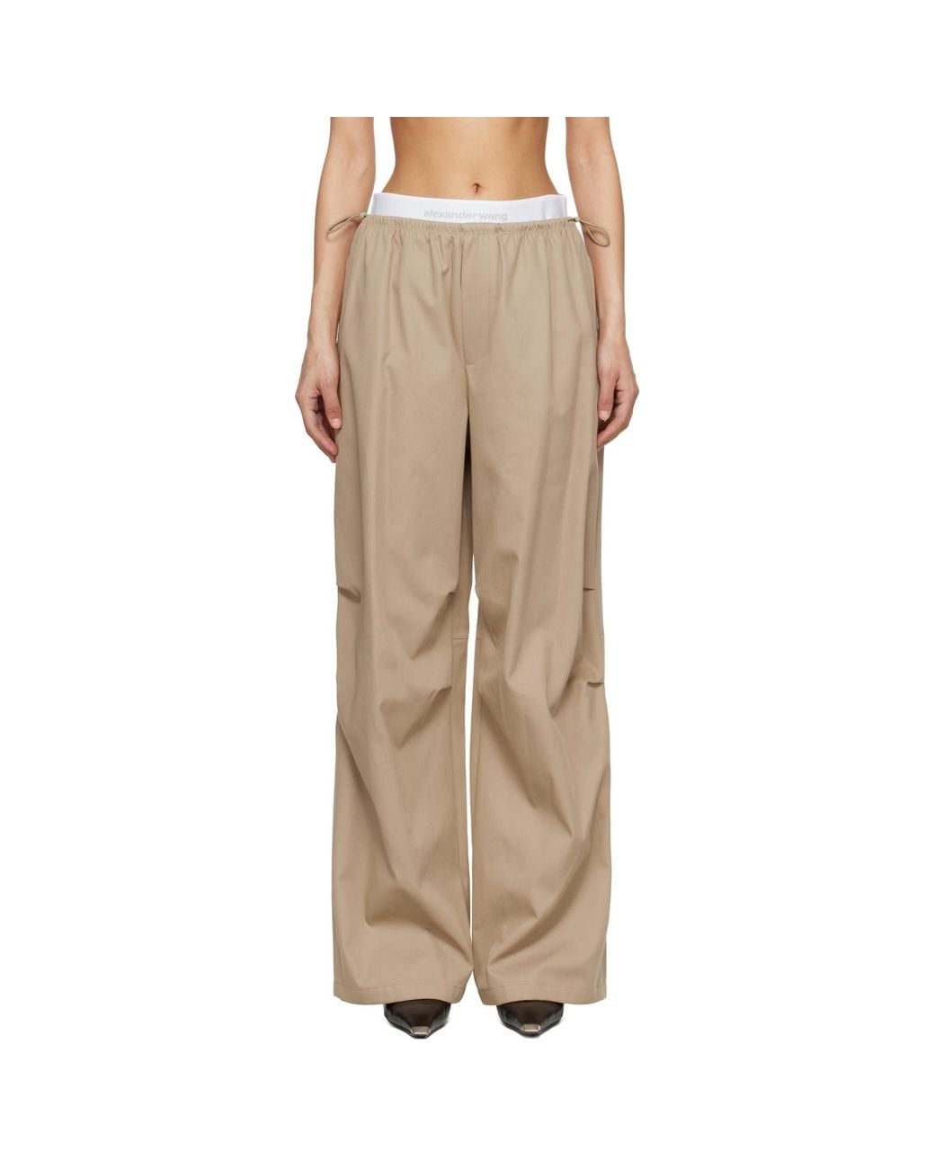 Alexander Wang Natural Taupe Logo Elastic Mid-Rise Trousers