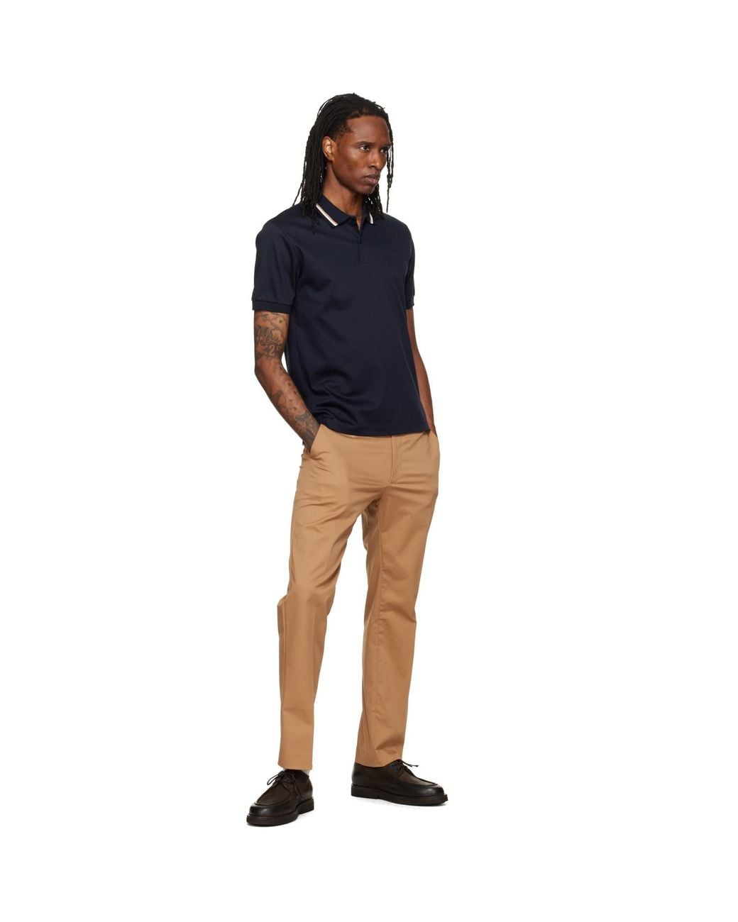 Boss Blue Striped Collar Slim-Fit Cotton Polo for men