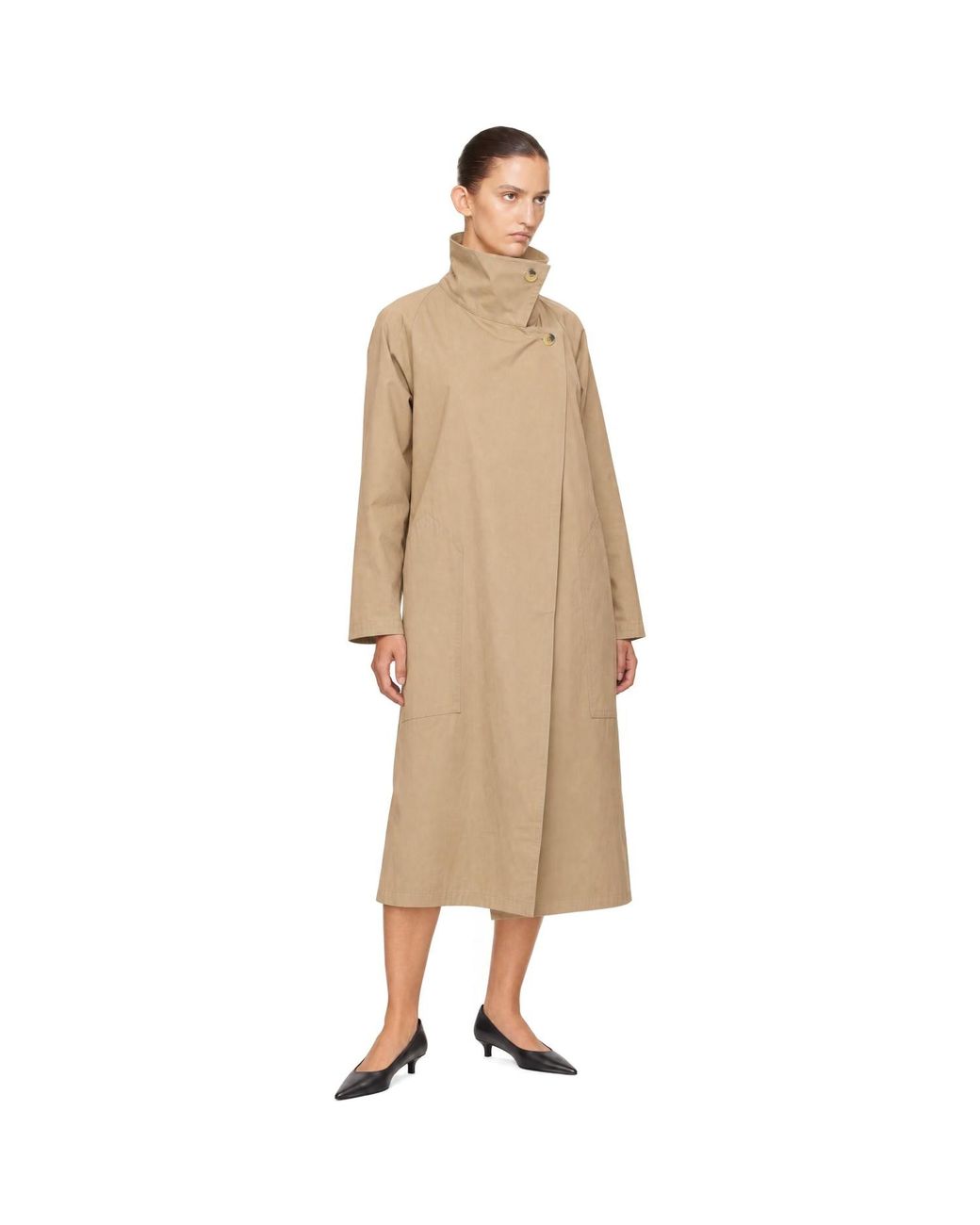 LE17SEPTEMBRE Natural Cotton Draped Funnel Neck Trench Coat