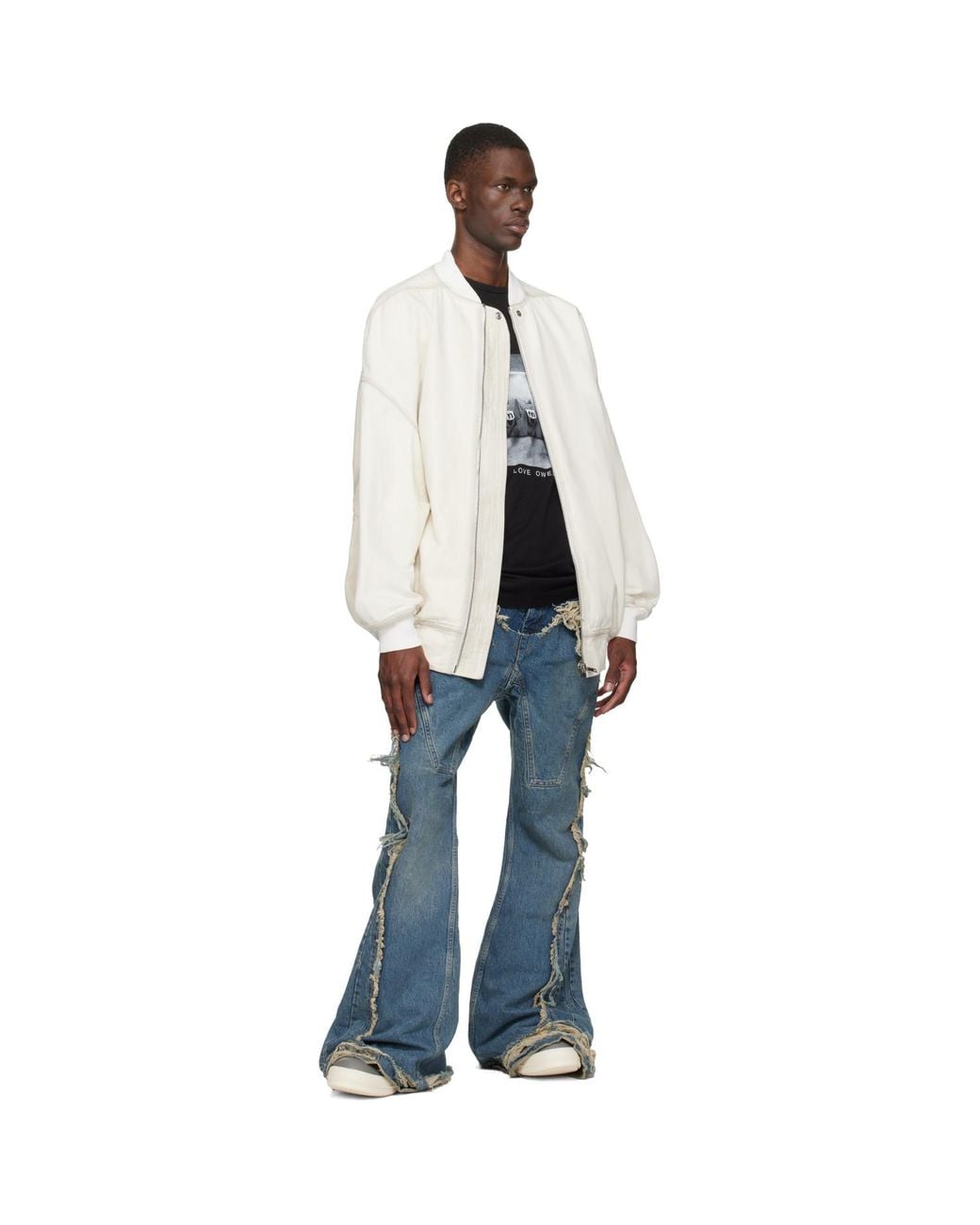 Rick Owens Blue Temple Slivered Bootcut Jeans for men