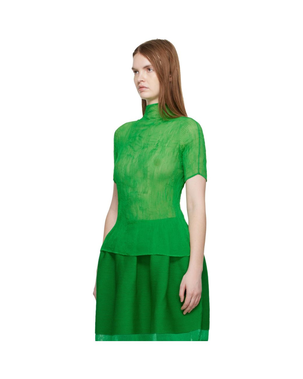 Issey Miyake Green Chiffon Twist 3 Top