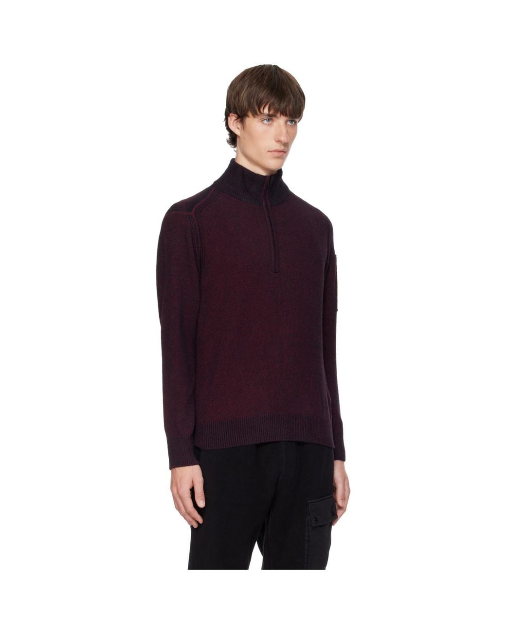 C P Company Purple Burgundy Polo Collar Knit Lens Sweater for men