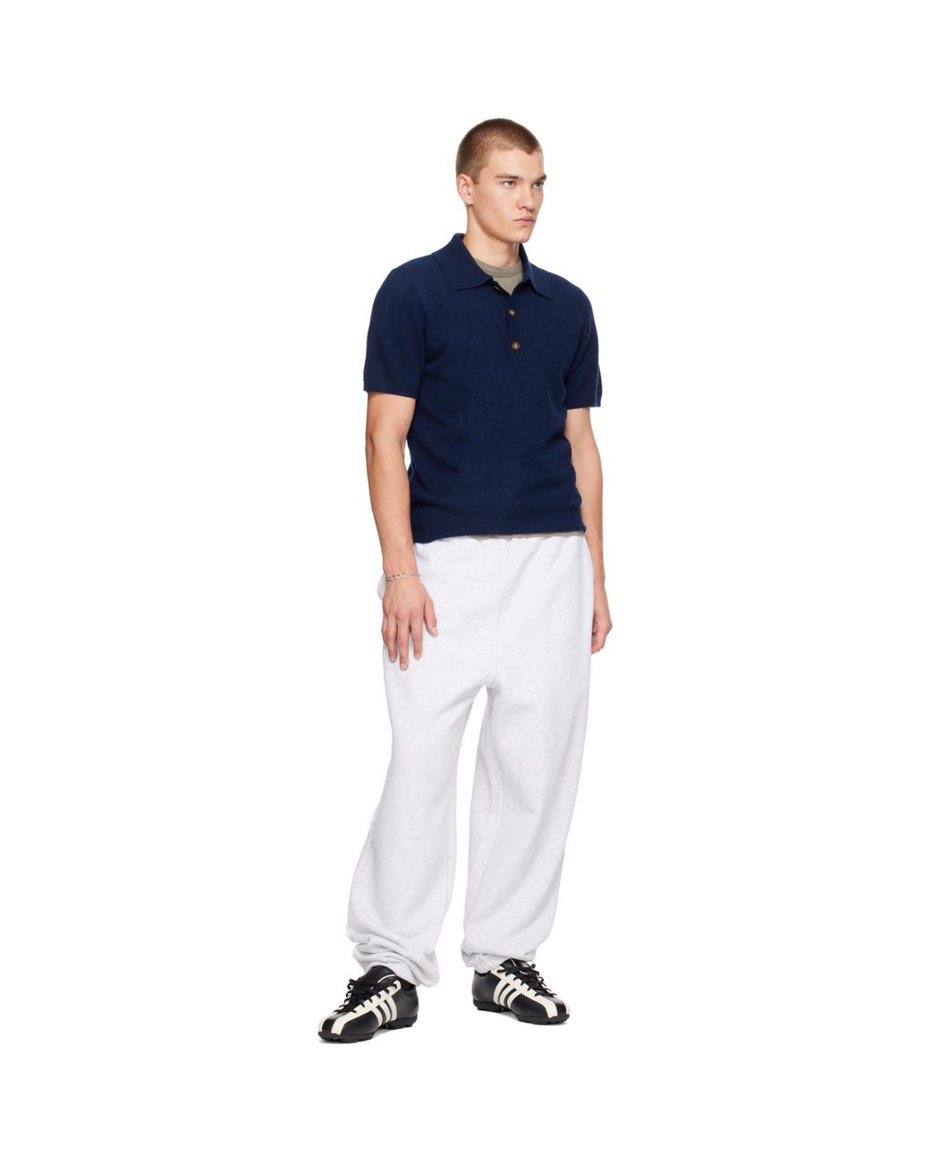 Entire studios Blue Short Sleeve Cashmere Knit Polo for men