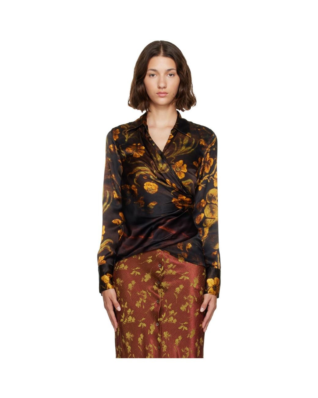 Dries Van Noten Brown Satin Shirt