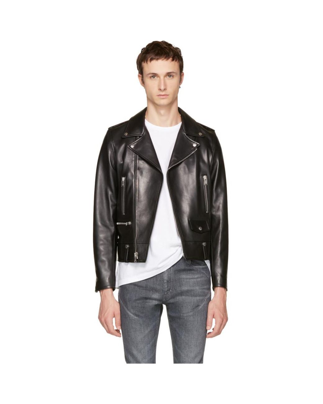 Saint Laurent Black Leather Classic L01 Motorcycle Jacket for Men | Lyst