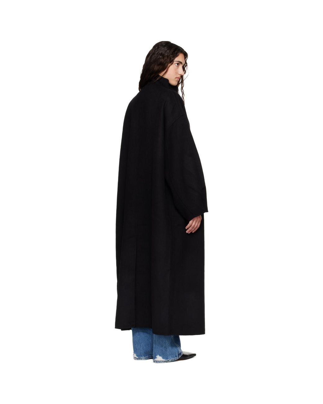Frankie Shop Black Leroy Funnel Neck Wool Coat