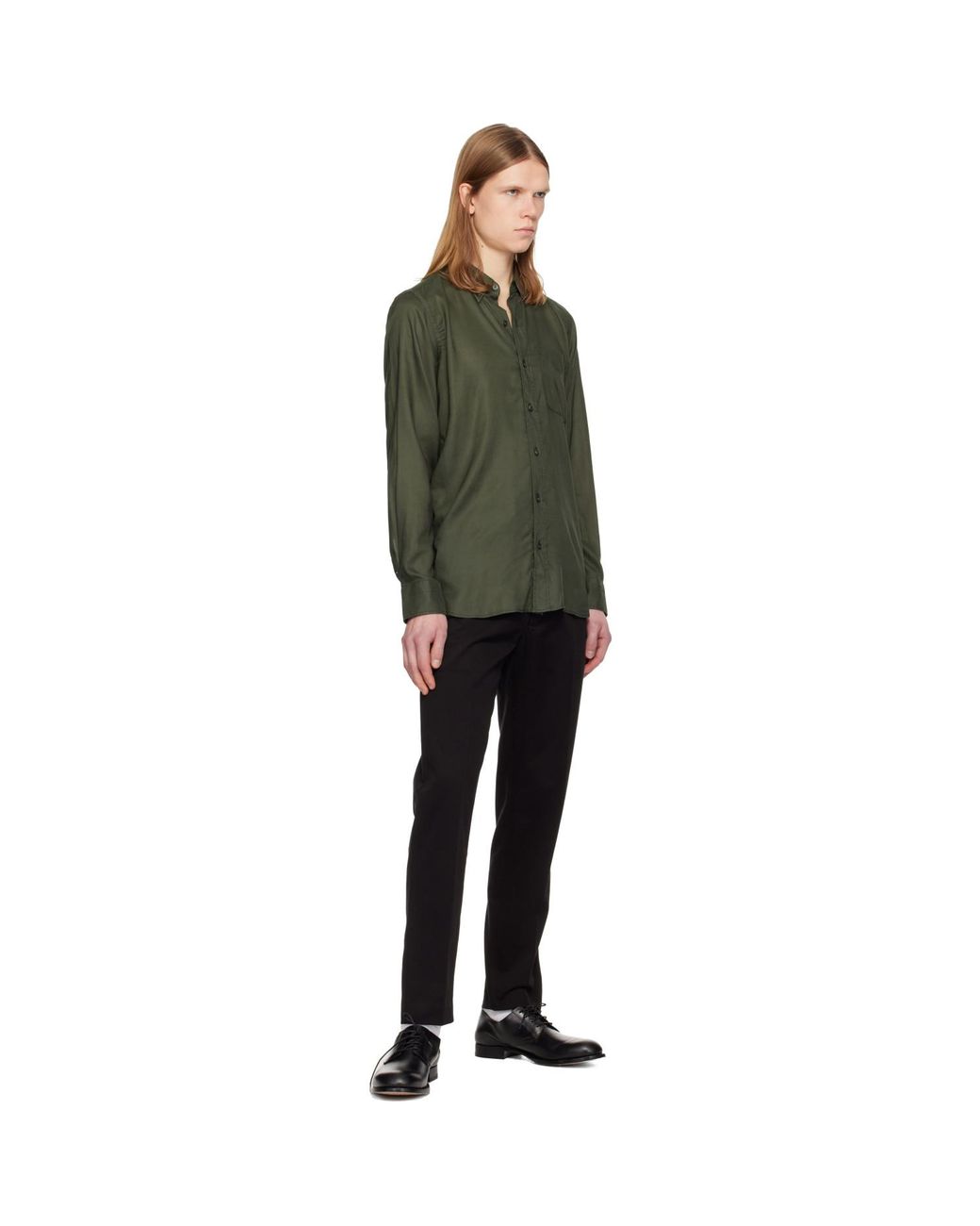 Tom Ford Black Khaki Fluid Gabardine Slim Fit Shirt for men