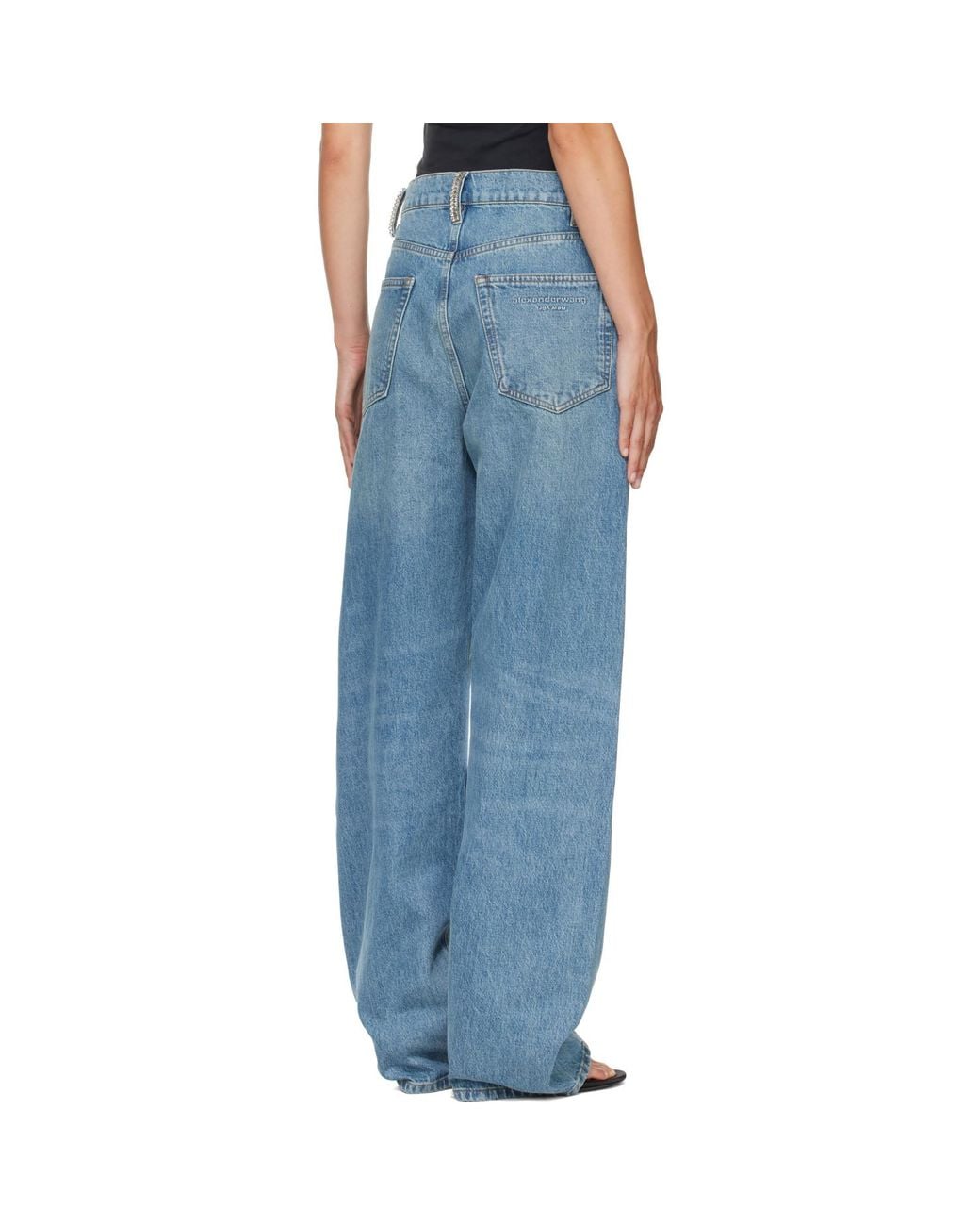 Alexander Wang Blue Crystal Hotfix Belt Loop Mid-Rise Relaxed Jeans