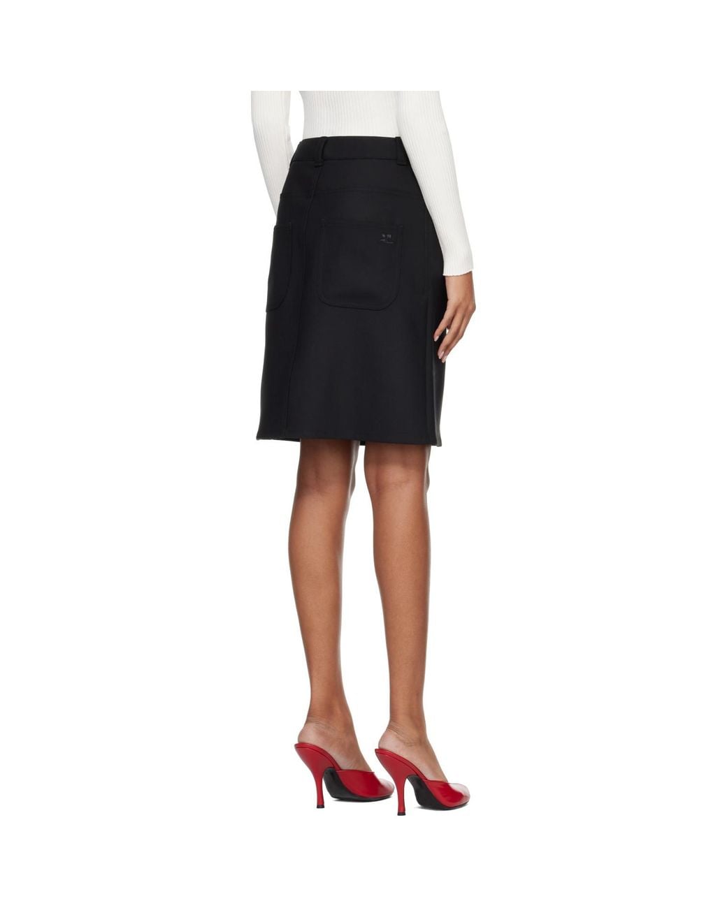 Courreges Black Stretch Twill Snap Pencil Midi Skirt
