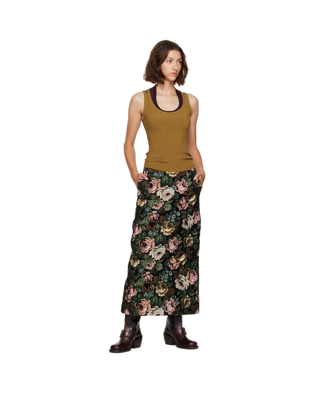 Dries Van Noten Green Khaki Ribbed Tank Top