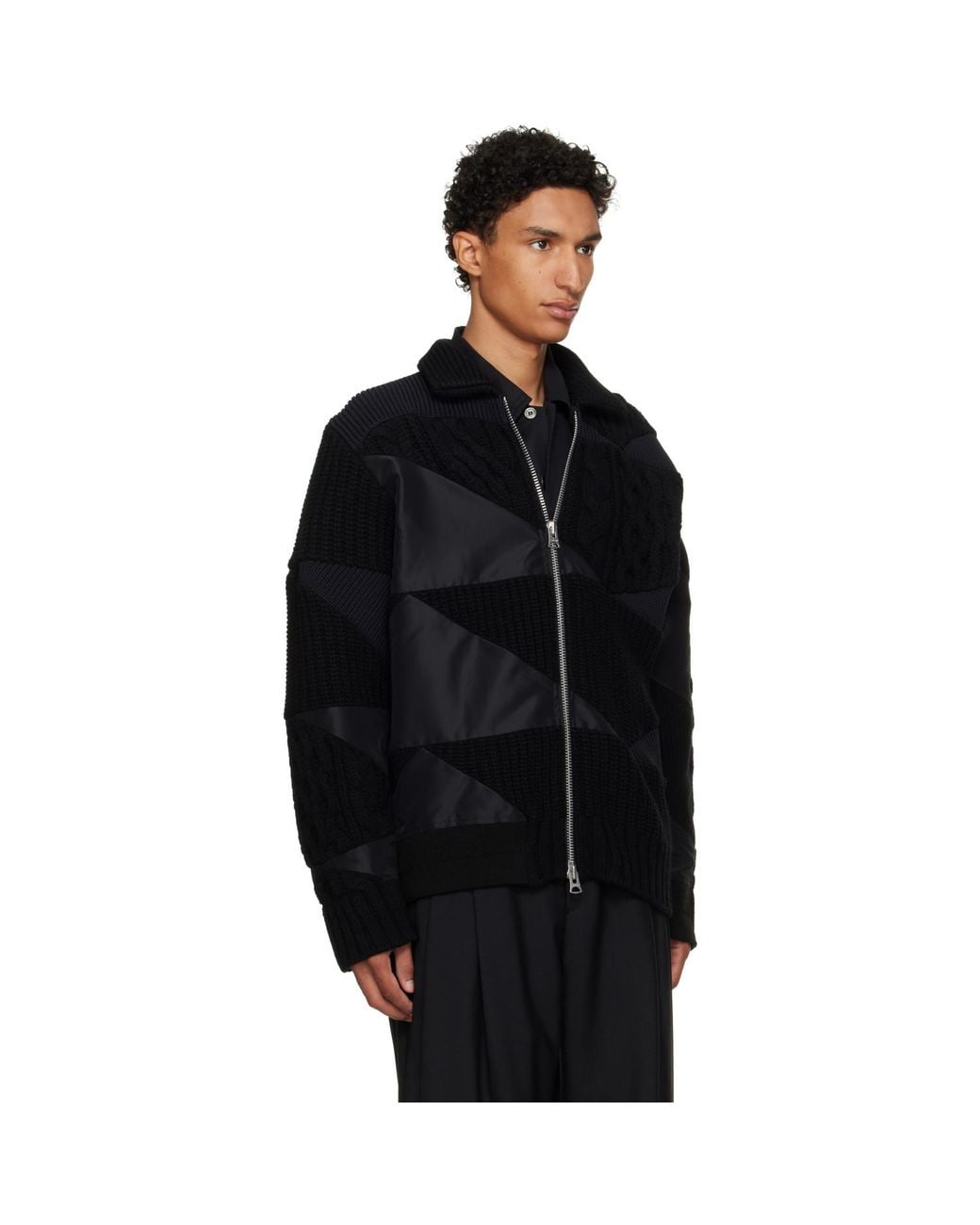 Sacai Black A.P.C. Edition Quilts Knit Blouson Jacket for men