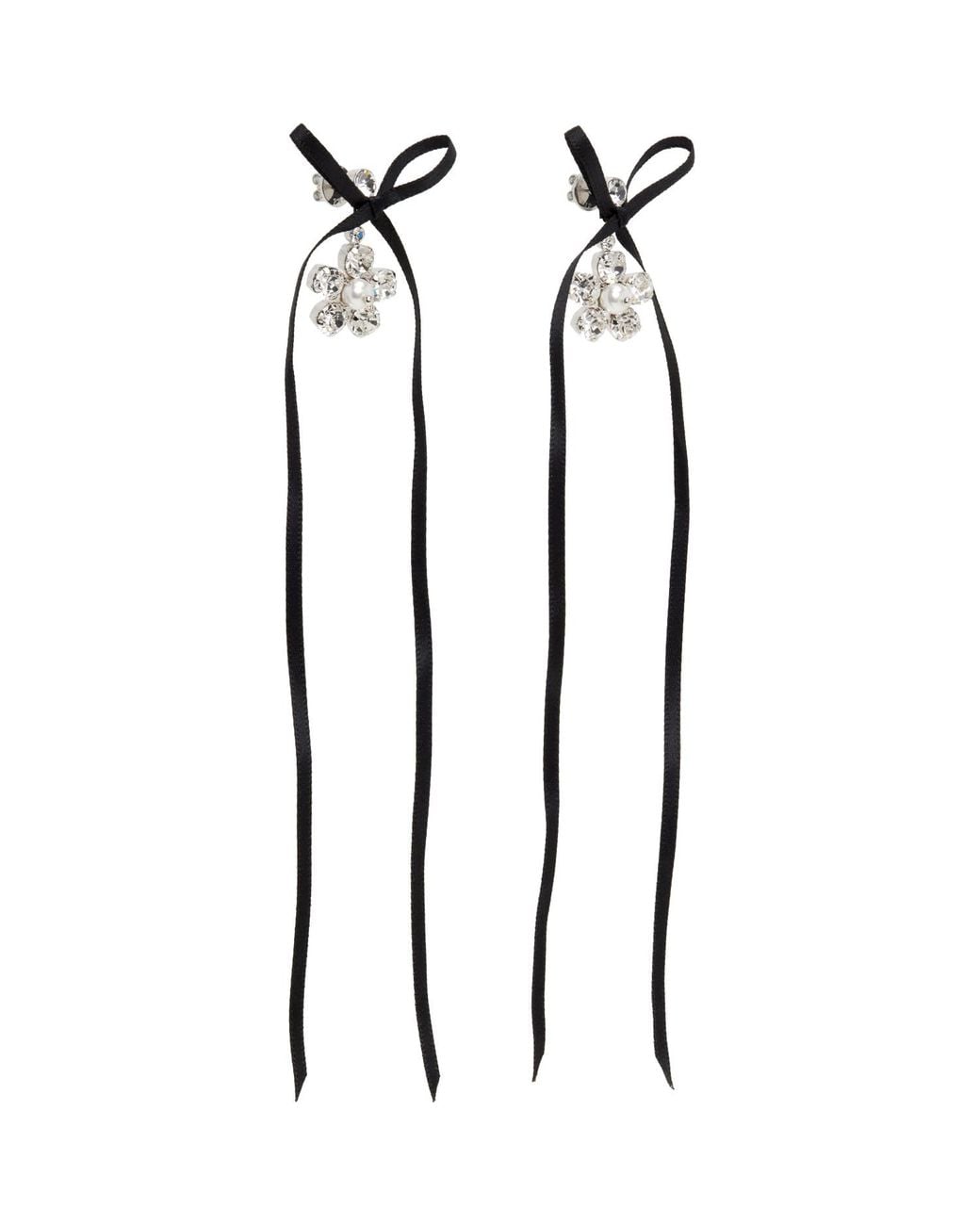 Simone Rocha Black Mini Daisy Drop Bow Earrings