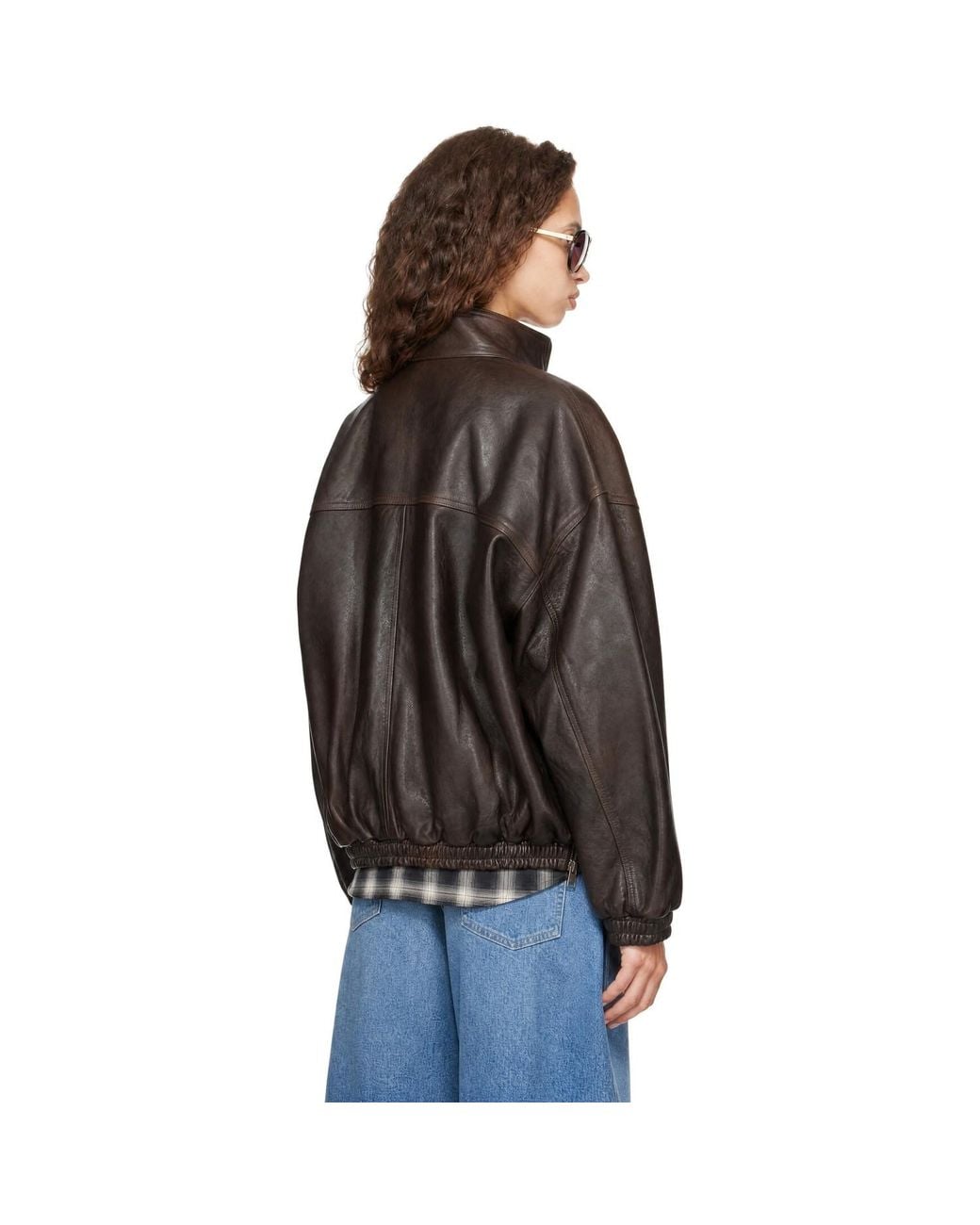 Ssstein Brown Stand Collar Sheep Leather Jacket