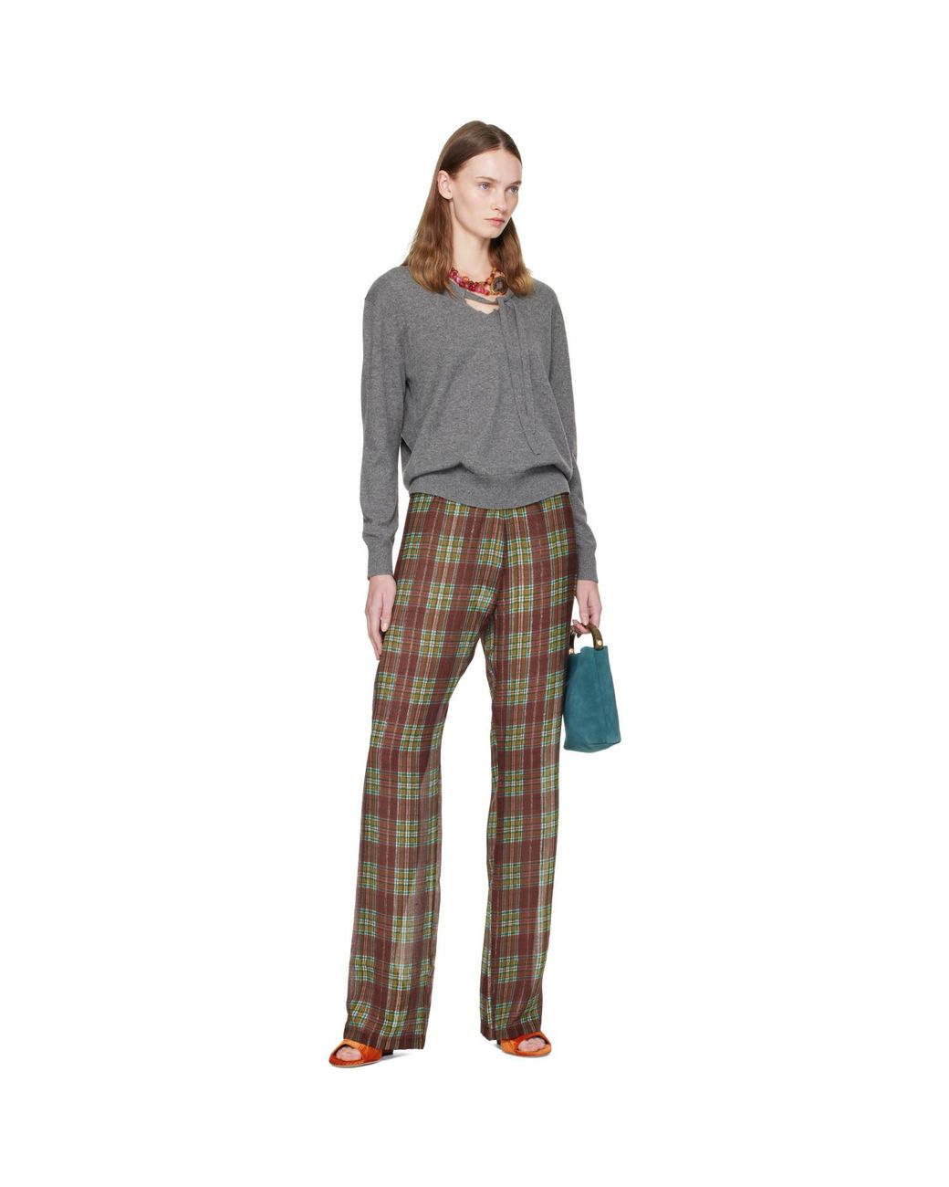 Dries Van Noten Gray Burgundy Elasticized Lurex Trousers