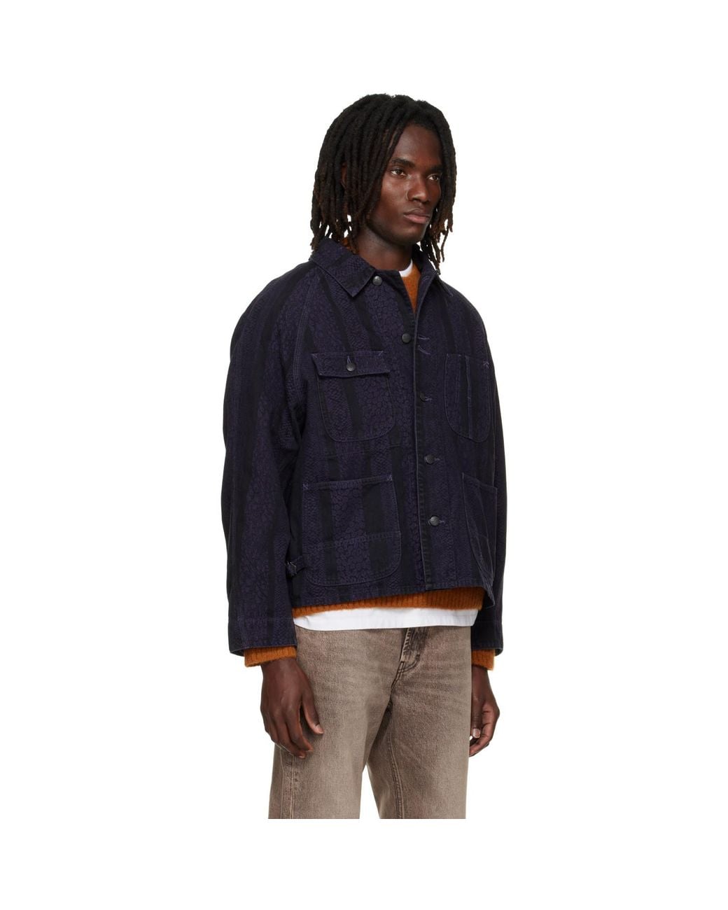Needles Blue Python Jacquard Short Denim Jacket for men