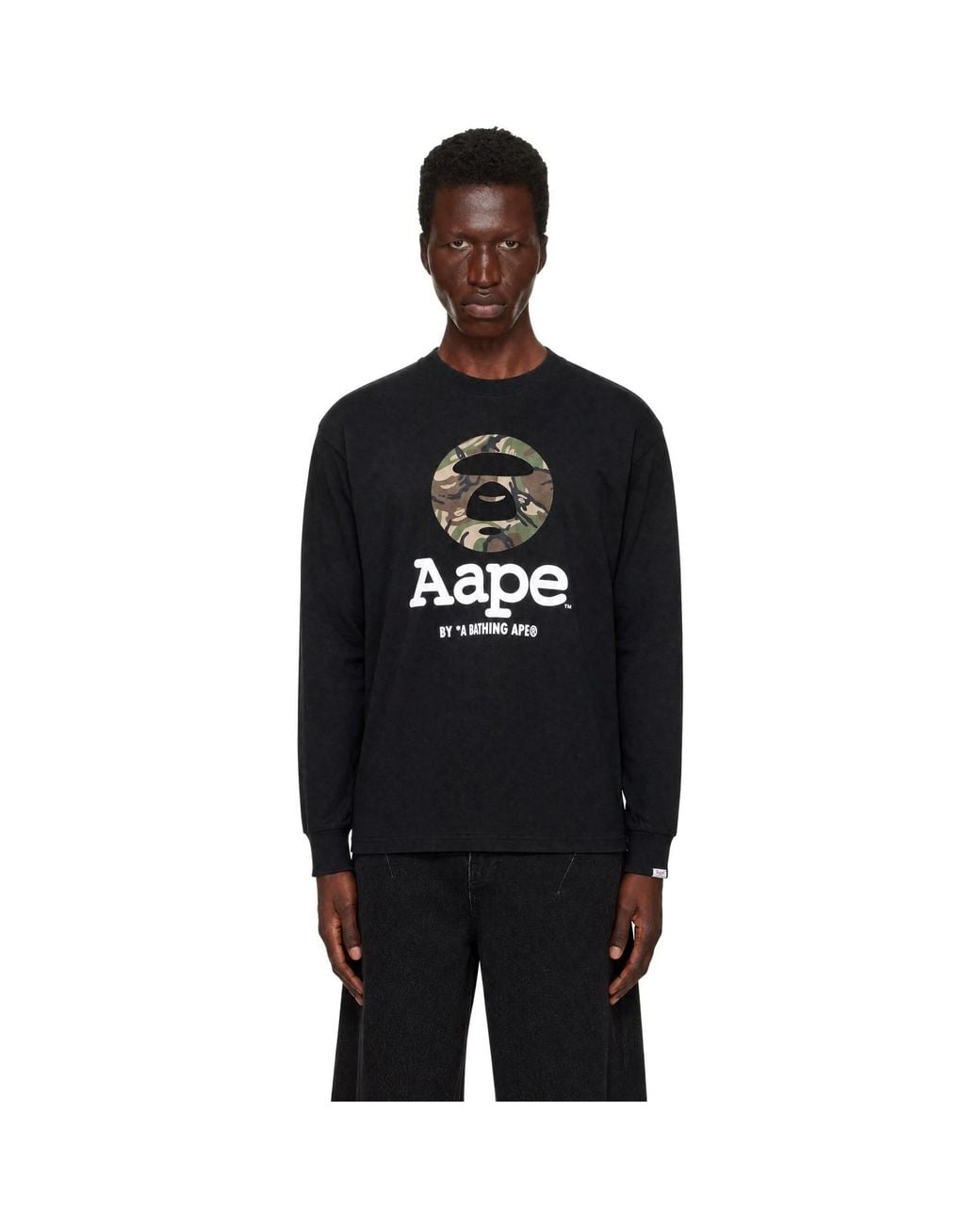 Aape By A Bathing Ape Black 'Aapeunvs' Moonface Long Sleeve T-Shirt for men