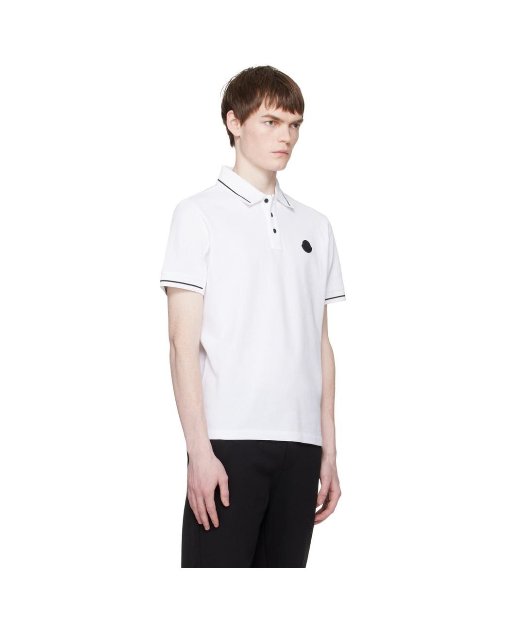 Moncler White Logo Patch Cotton Polo for men