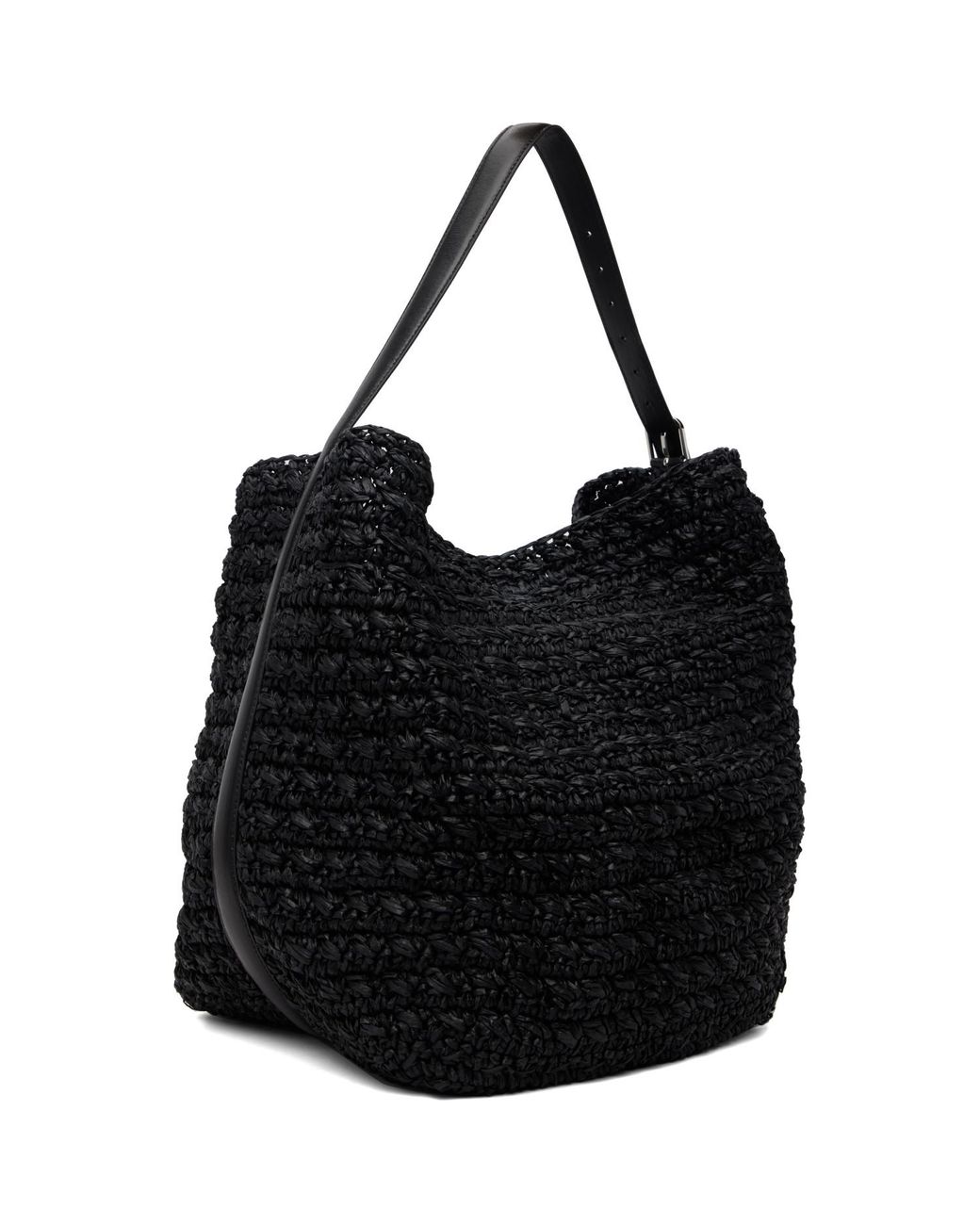 Totême Black Belted Raffia Tote