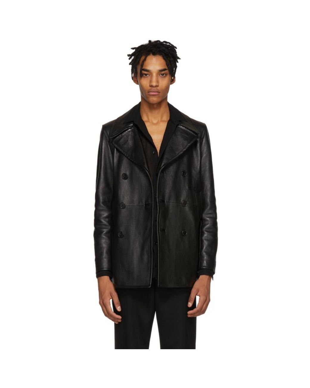 Saint Laurent Black Leather Double-breasted Jacket for Men | Lyst