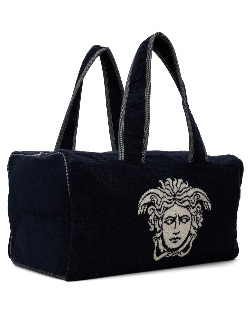 Versace Black Terry Cloth Jacquard Gym Duffle Bag