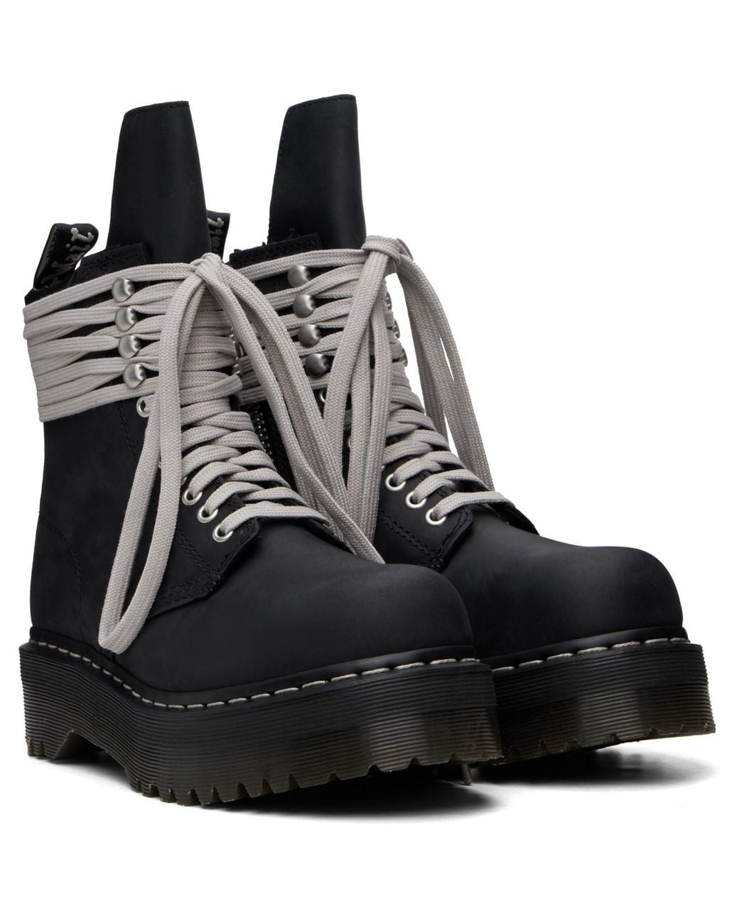 Rick Owens Black Dr. Martens Edition Quad Sole Steel Toe Boots for men