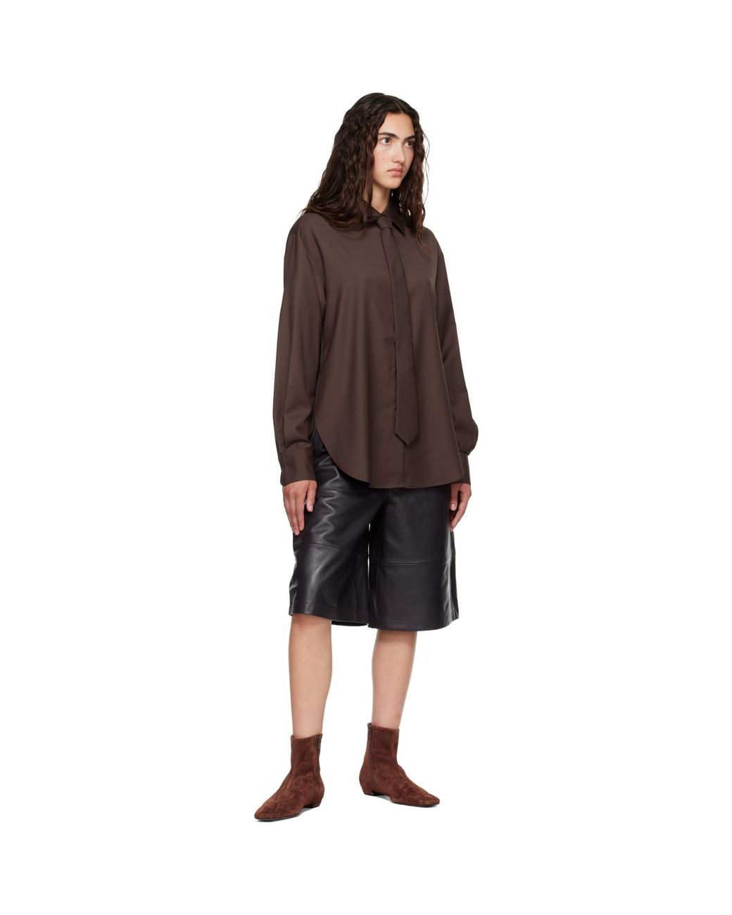 Frankie Shop Brown Peri Tie Neck Shirt