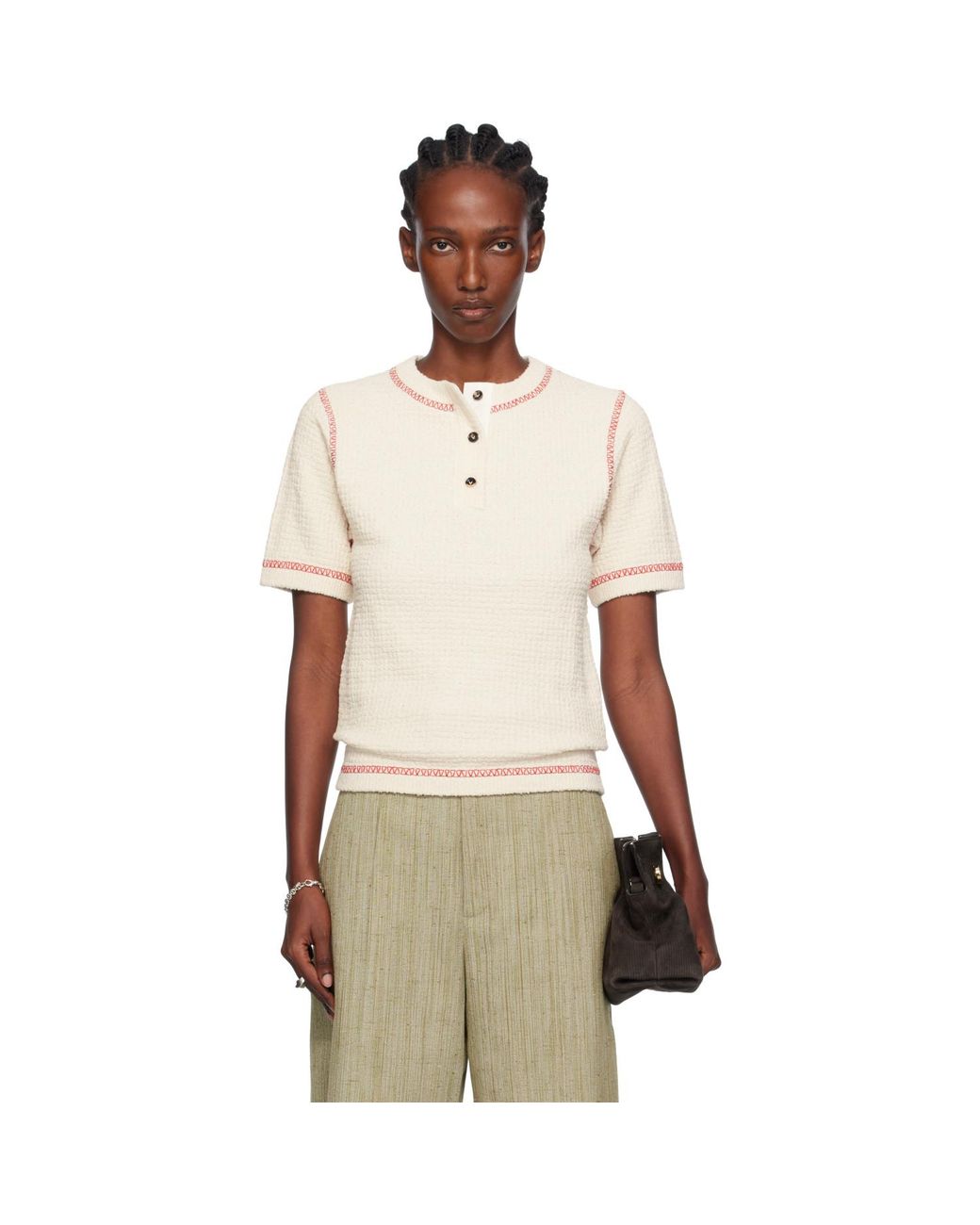 Bottega Veneta Natural Off- Cotton Waffle Polo