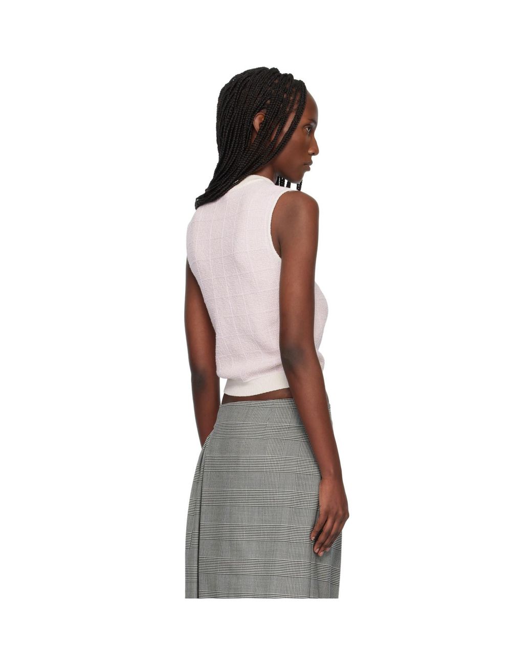 Balmain Black Tweed Button Crop Tank Top