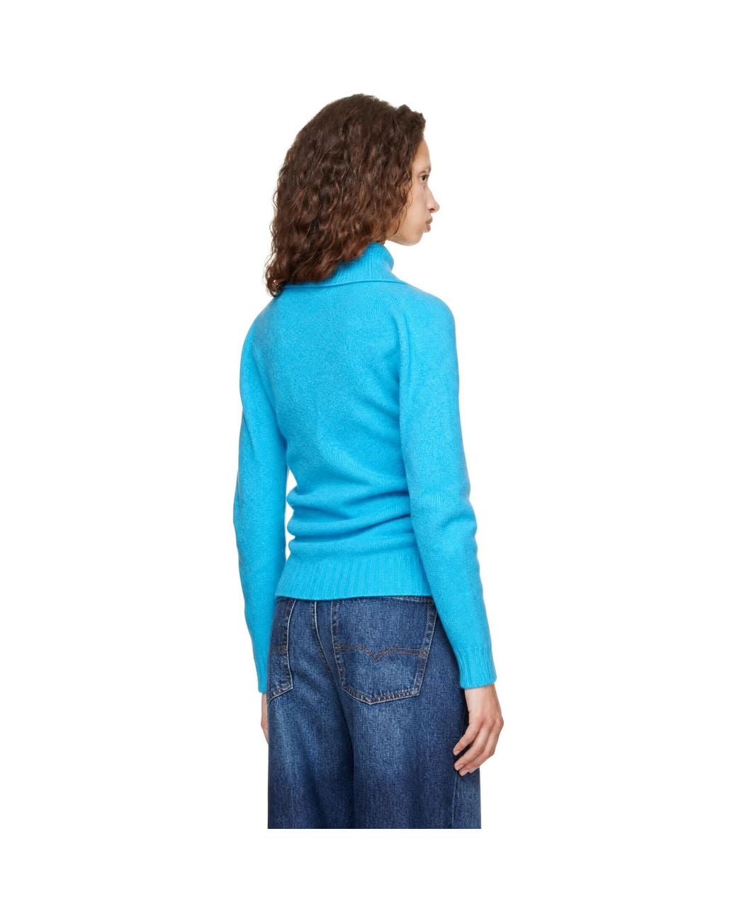 DIESEL Blue Button-Neck Wrinkled Boiled Knit Turtleneck