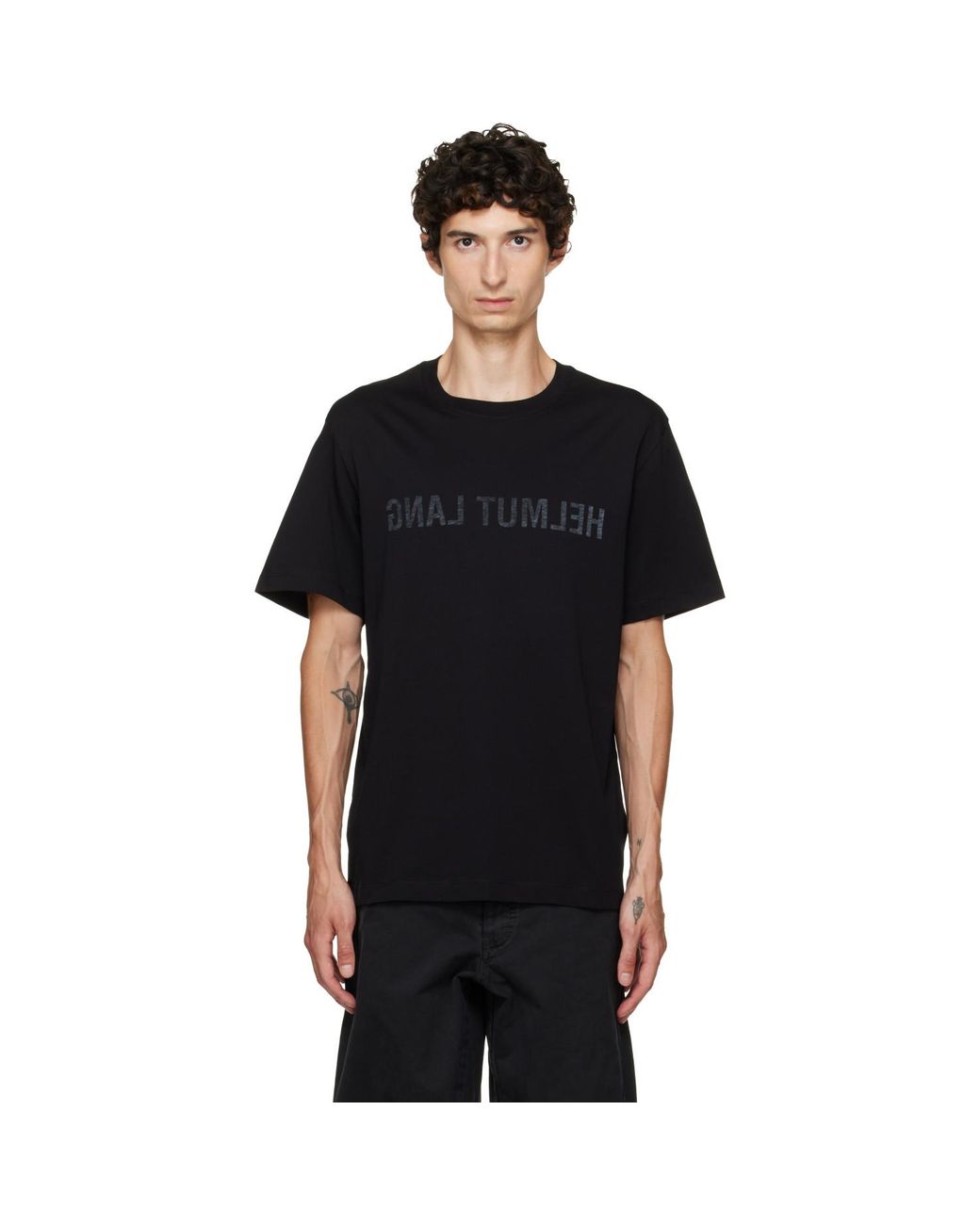 Helmut Lang Black Reverse Logo T-Shirt for men
