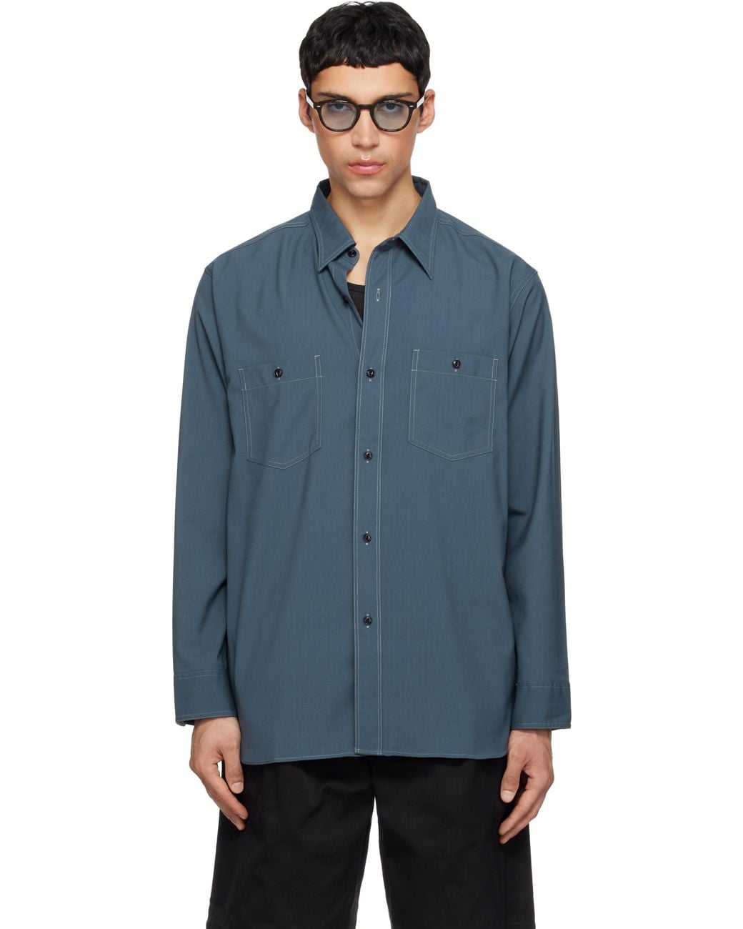 Nanamica Blue Polyester Wool Field Shirt for men