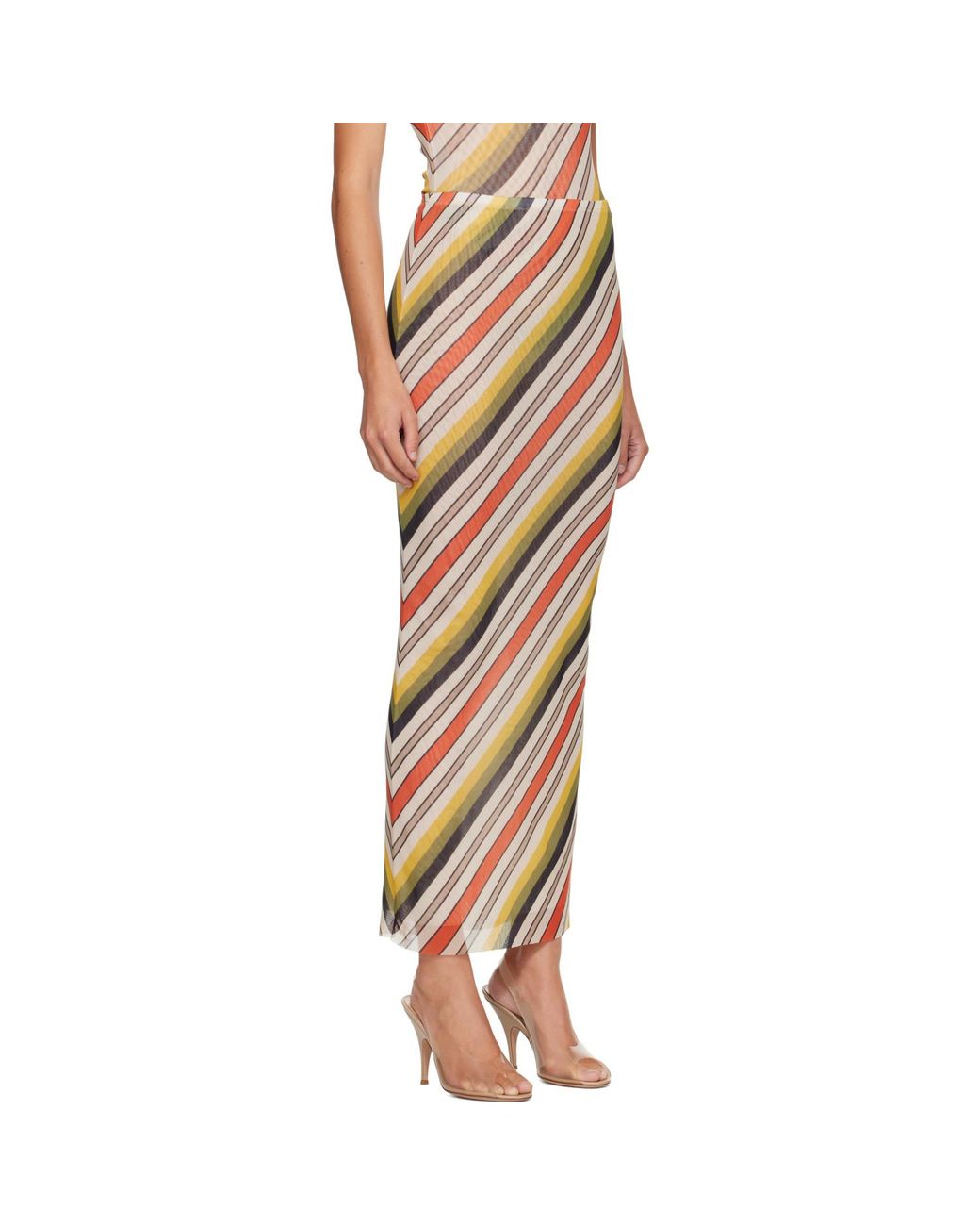 Jean Paul Gaultier Multicolor Mesh Printed Retro Stripe Maxi Skirt