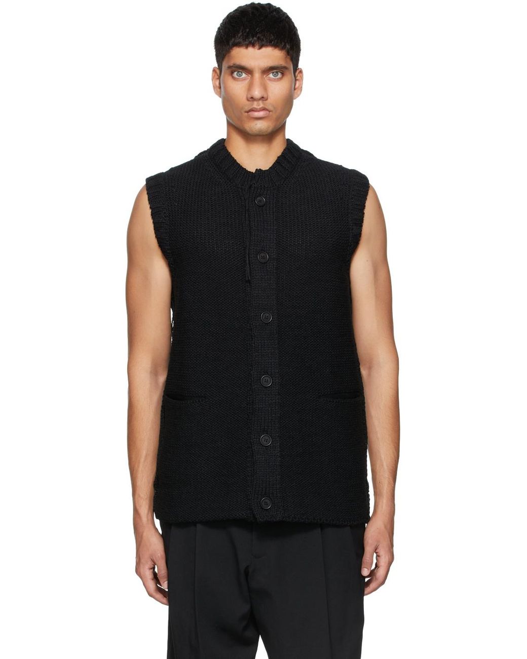 Yohji Yamamoto Wool Knit Vest in Black for Men | Lyst