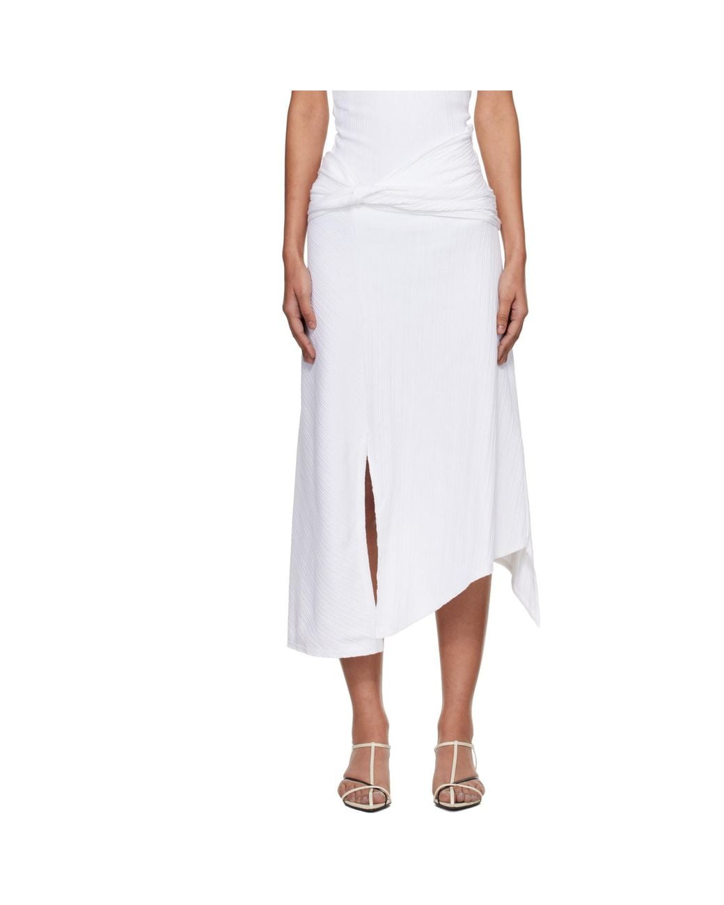 Victoria Beckham White Twist Detail Midi Skirt