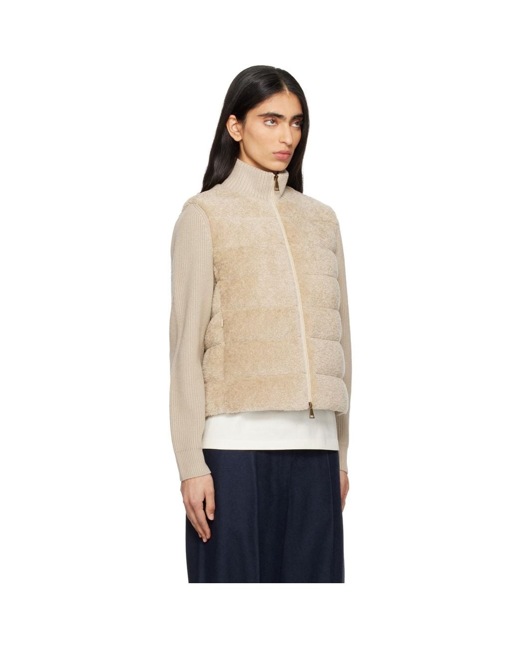 Moncler Natural Padded Teddy & Wool Zip-Up Down Jacket