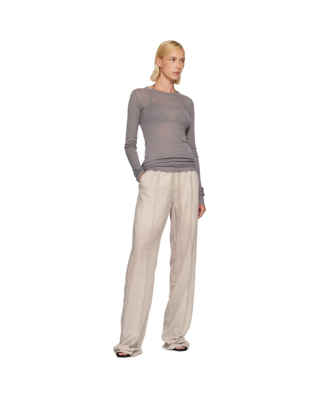 Rick Owens Gray Tower Rib Ls T-Shirt