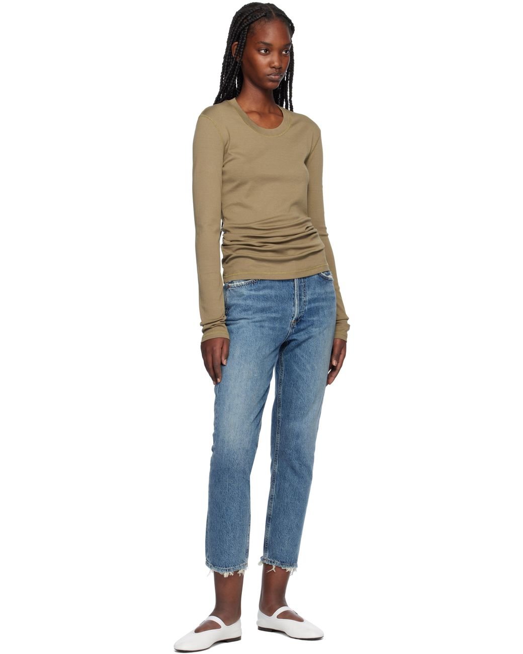 Agolde ブルー Riley ハイウエスト ストレート クロップドジーンズ Blue