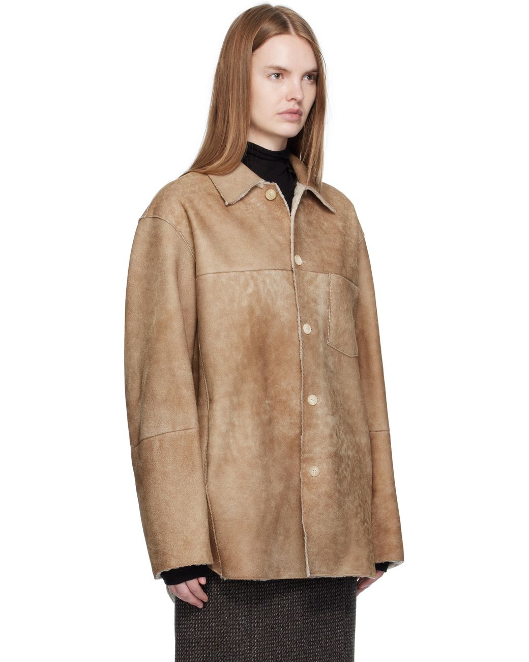 AURALEE Merino Mouton Shearling Shirt Jacket in Natural | Lyst