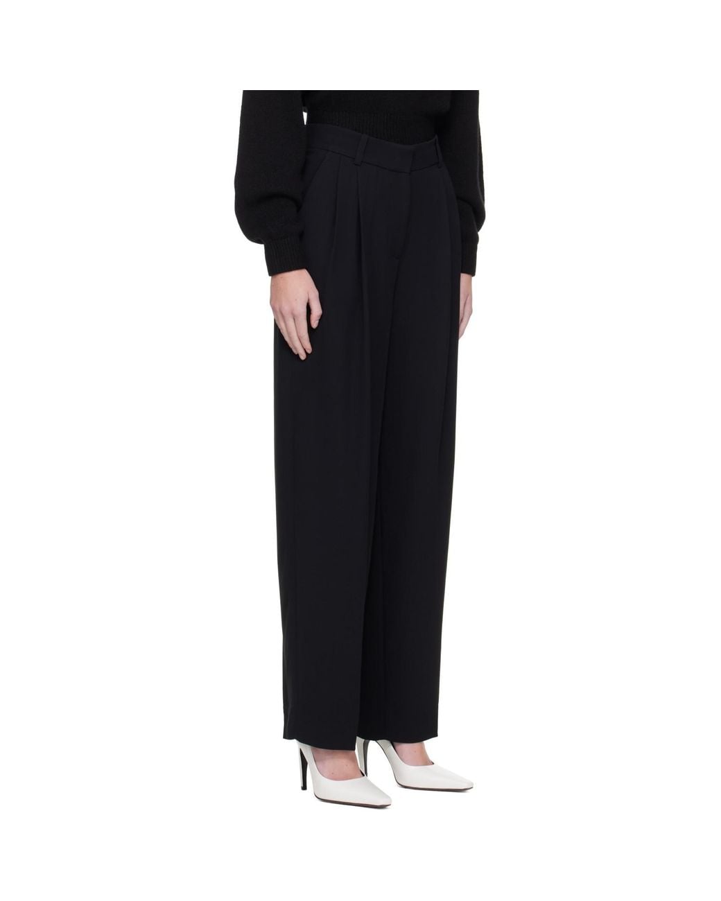 Totême Black Double-Pleat Fluid Cady Trousers