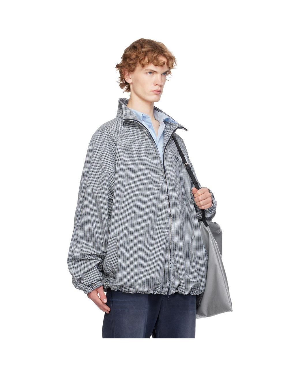 Balenciaga Gray Cotton Linen Check Zip-Up Jacket for men