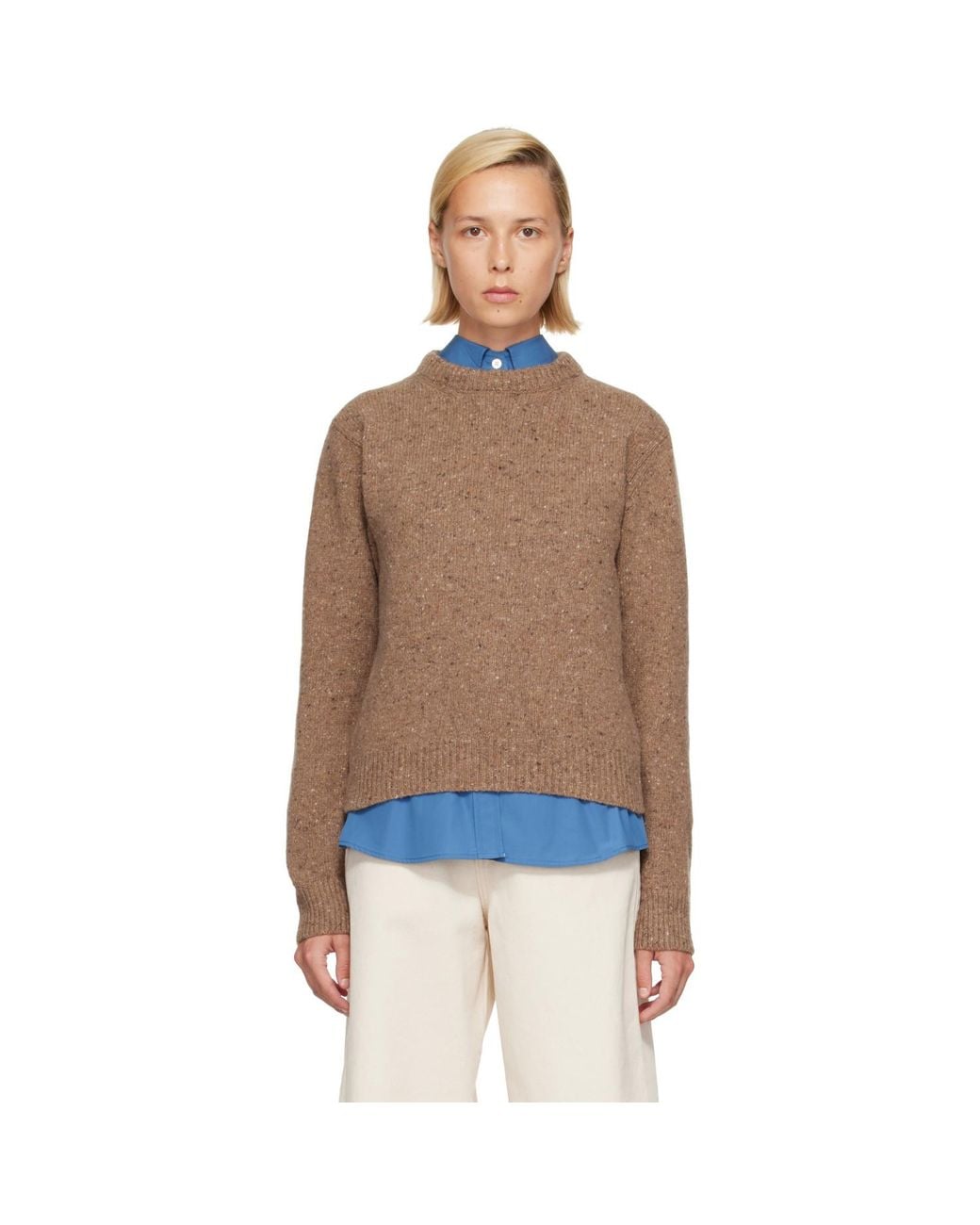 Rohe Brown Tan Fitted Mouliné Crewneck Sweater