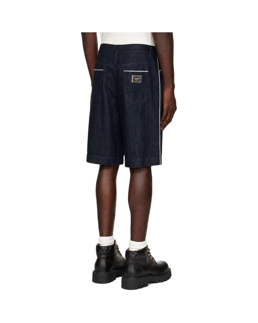 Dolce & Gabbana Blue Logo Plaque Denim Shorts for men