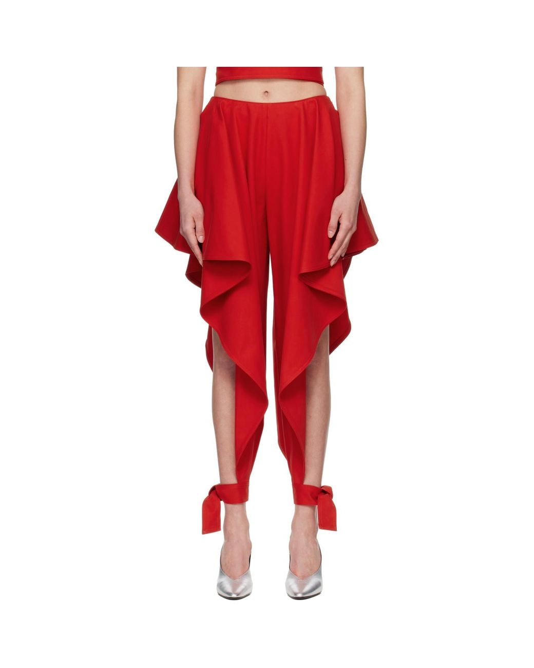 Alaïa Red Panelled Cotton Trousers