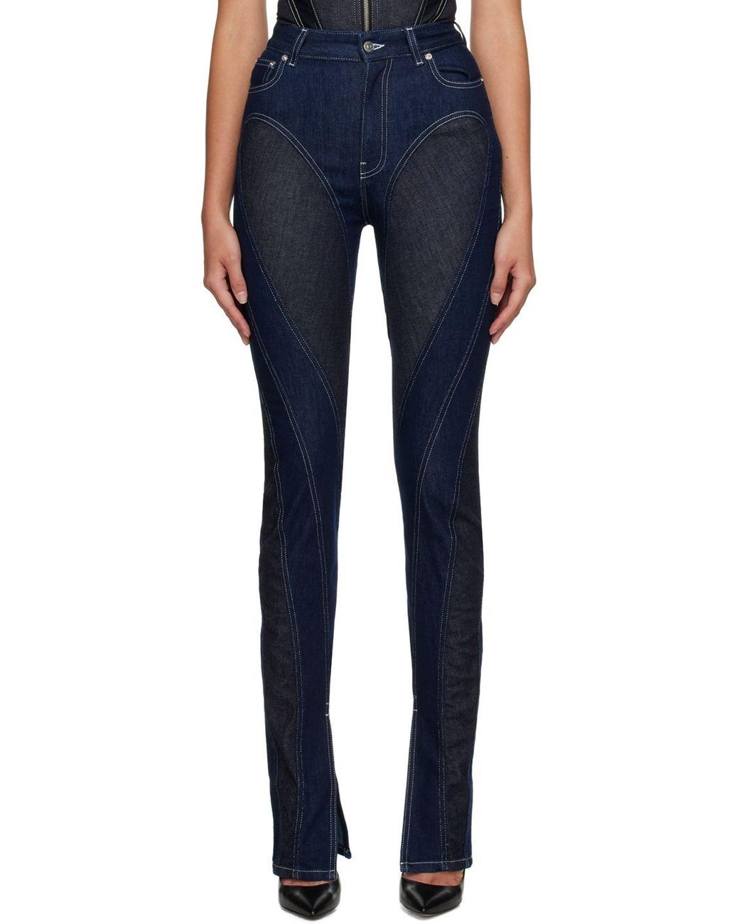 Mugler Navy Spiral Jeans in Blue | Lyst